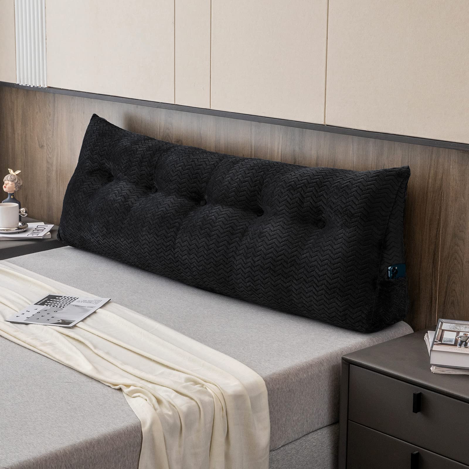 **Large Triangular Headboard Wedge Pillow - Queen Size (59x8x20 Inches) - Adjustable Backrest Support for Day Beds, Bunk Beds & Reading - Removable Cover - Perfect for Relaxing, Reading & Watching TV in Bed**