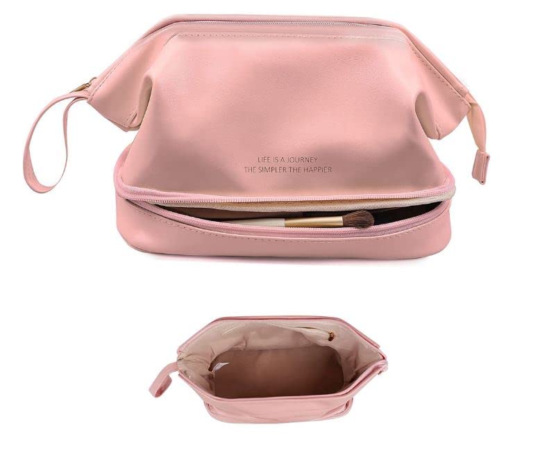 Whixant Large Waterproof PU Leather Makeup Bag - Double Layer Travel Cosmetic Organizer with Zipper for Women & Girls (Multicolor) | Perfect for Travel, Gym, Daily Use & Makeup Storage