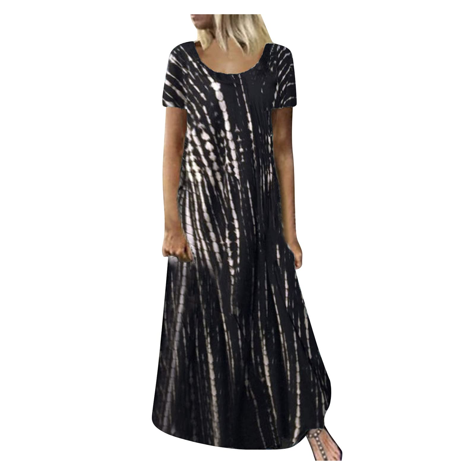 Women's Summer Casual Short Sleeve Tie-Dye Floral Swing Dress - Maxi & Mini Lengths for Beach, Vacation, and Everyday Wear