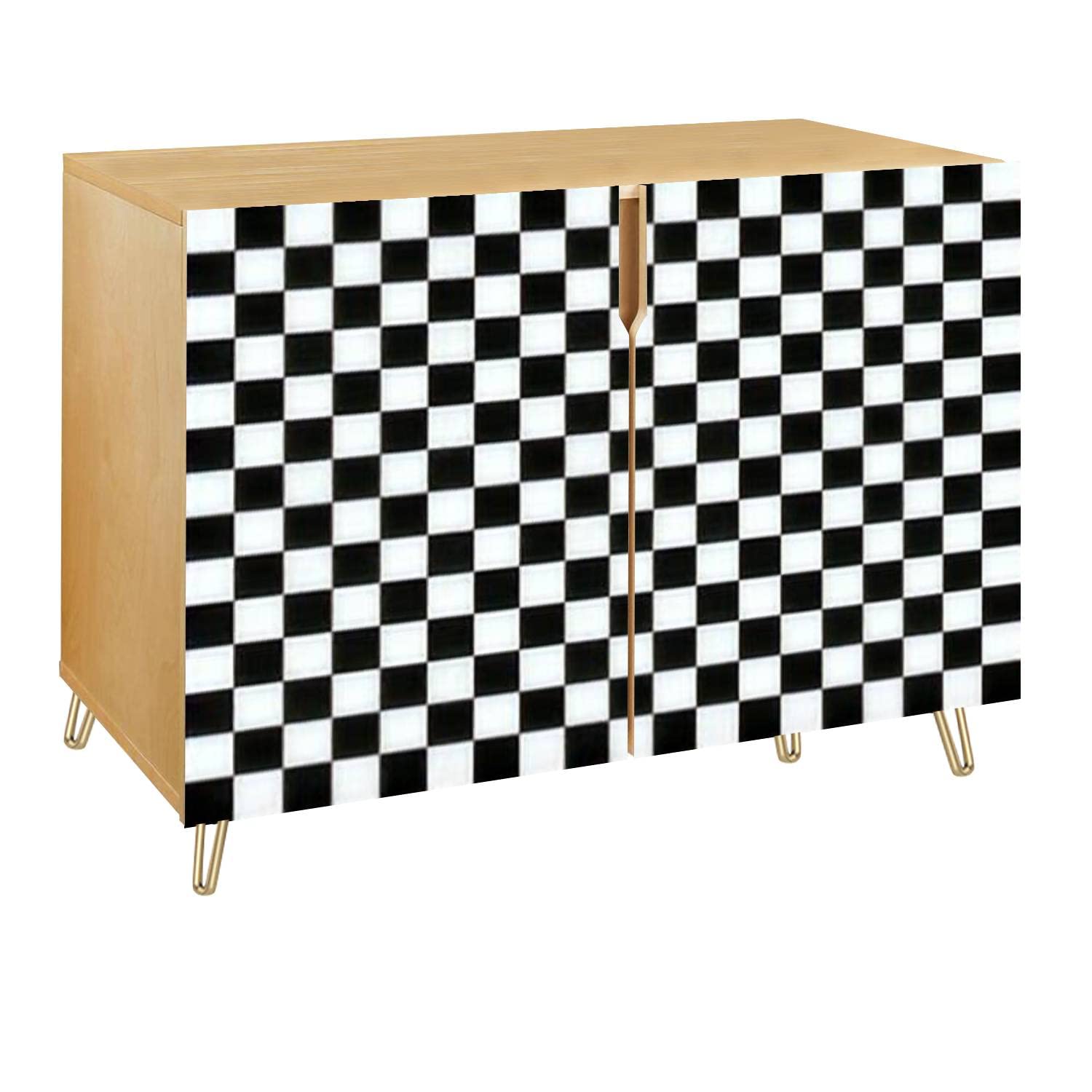 Black and White Check Wooden Accent Cabinet - 2 Door Storage Table, Bar Cabinet & TV Stand for Entryway, Kitchen, Living Room & Hallway - Perfect for Home Decor, Organizing & Entertaining