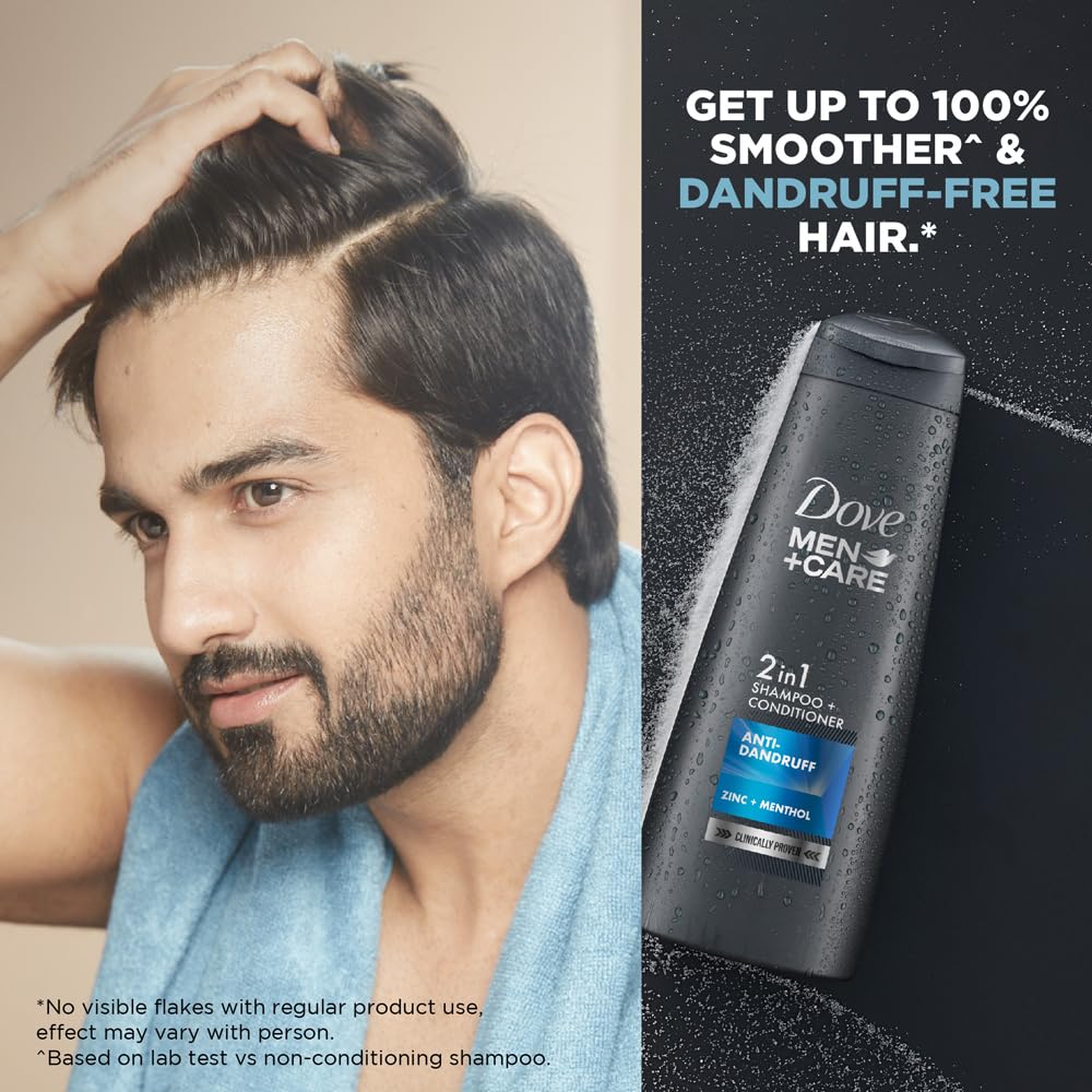 Dove Men+Care Anti Dandruff 2-in-1 Shampoo and Conditioner, 180ml - Hydrating Scalp Care for Men with Flakes & Itch Relief - Perfect for Daily Hair Wash & Grooming Routine