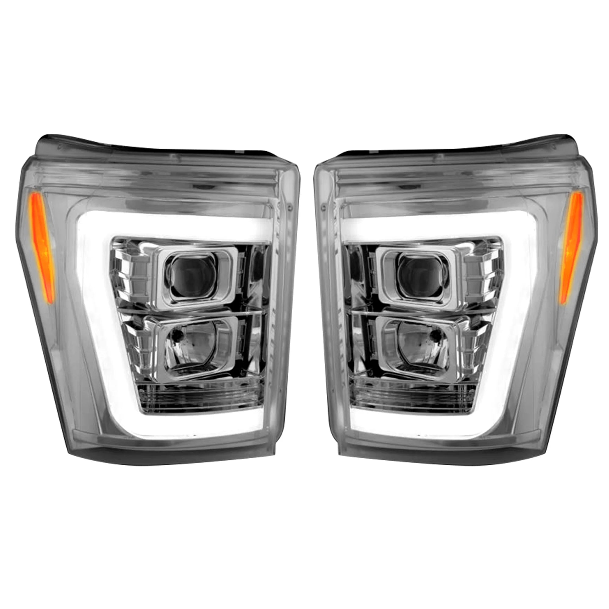 Ford Super Duty F250 F350 F450 F550 2011-2016 Projector Headlights with OLED Halos & DRL - Clear/Chrome Options - Upgrade Your Truck Lighting for Night Driving & Off-Road Adventures