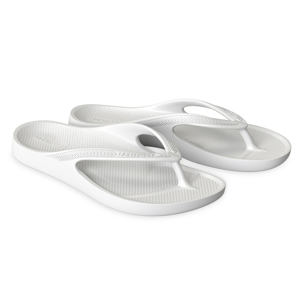 LightFeet Arch Support Flip Flops for Women & Men - Comfortable Orthopedic Sandals with Cushioning - White - Perfect for Beach, Pool & Summer Walking