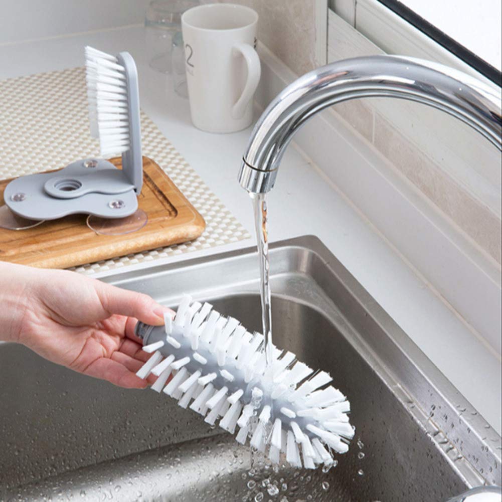 Stainless Steel Water Bottle Cleaning Brush with Suction Base - Long Handle Bottle Brush for Glass Cups, Thermos, Baby Bottles - Perfect for Kitchen, Bar, Restaurant & Home Use