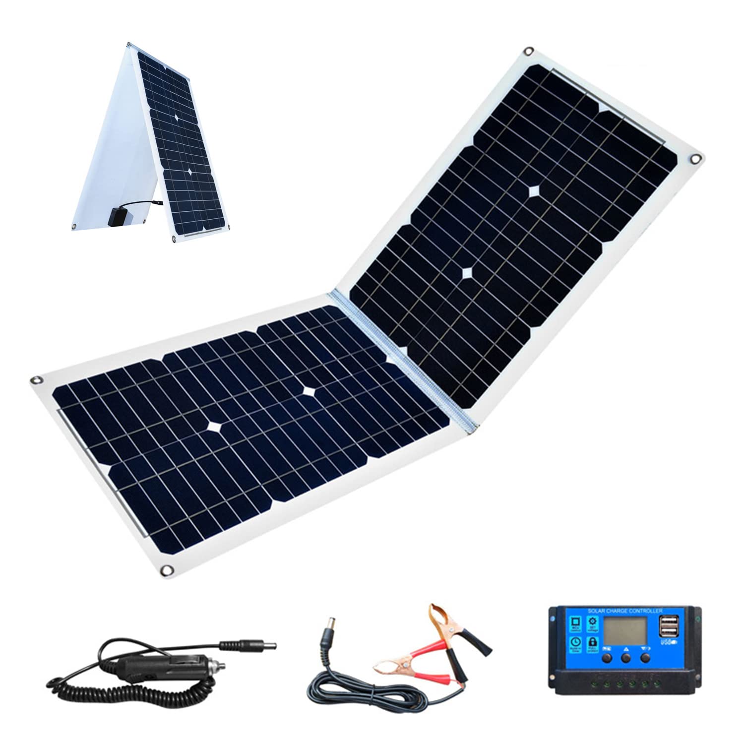 Foldable 50W Solar Panel with 5V 4A Output & USB Ports - Portable Solar Charger for Camping, Hiking, RV & Outdoor Adventures | APUM Solar Generator Kit with Controller for Phones, Tablets & USB Devices