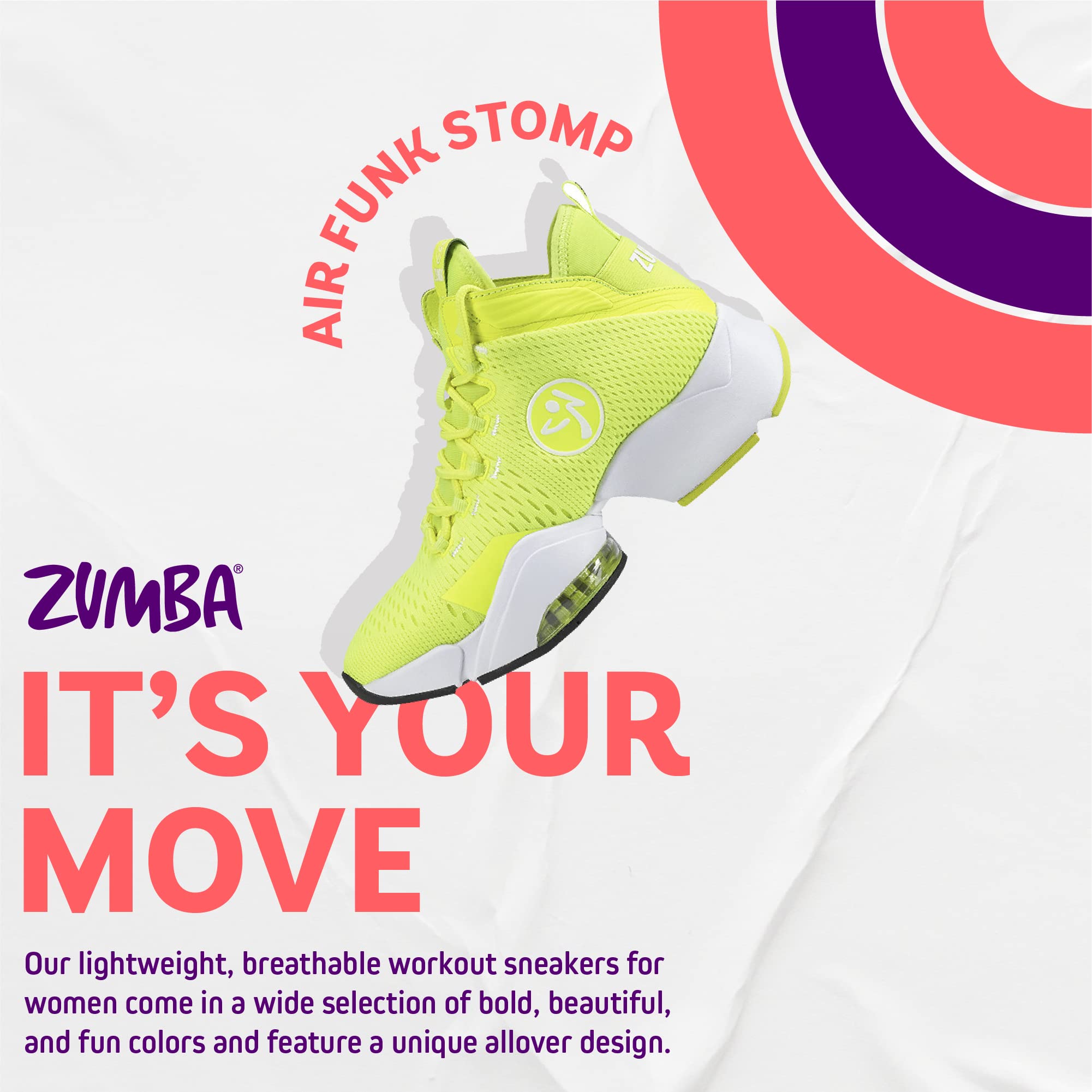 ZUMBA Women's Air Funk Stomp Sneakers - Mid-Top Dance Shoes for Zumba, Jazz & Hip Hop - Lightweight Comfortable Workout Sneakers for Fitness & Dance Classes
