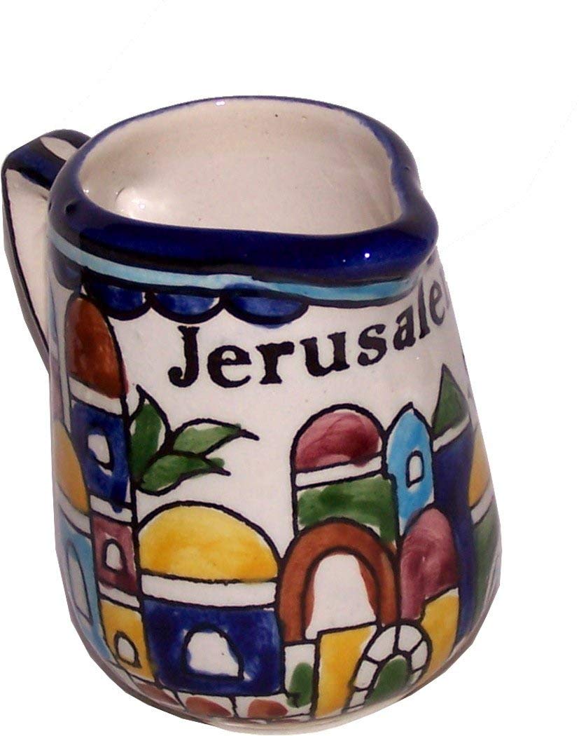Hand-Painted Ceramic Cream or Milk Jug with Jerusalem Panorama View - 3.5 Inch Artisan Pitcher for Coffee, Tea & Kitchen Decor - Asfour Outlet Brand