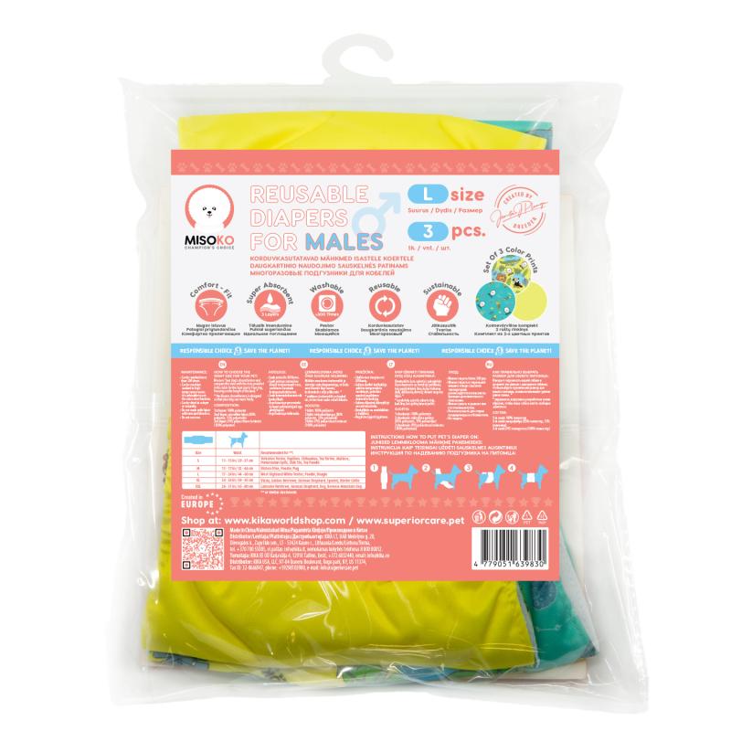 Misoko Washable Dog Diapers for Male Dogs - 3 Pack Reusable Pet Diapers for Incontinence, Training & Travel - Perfect for Holidays, Home & Outdoor Use