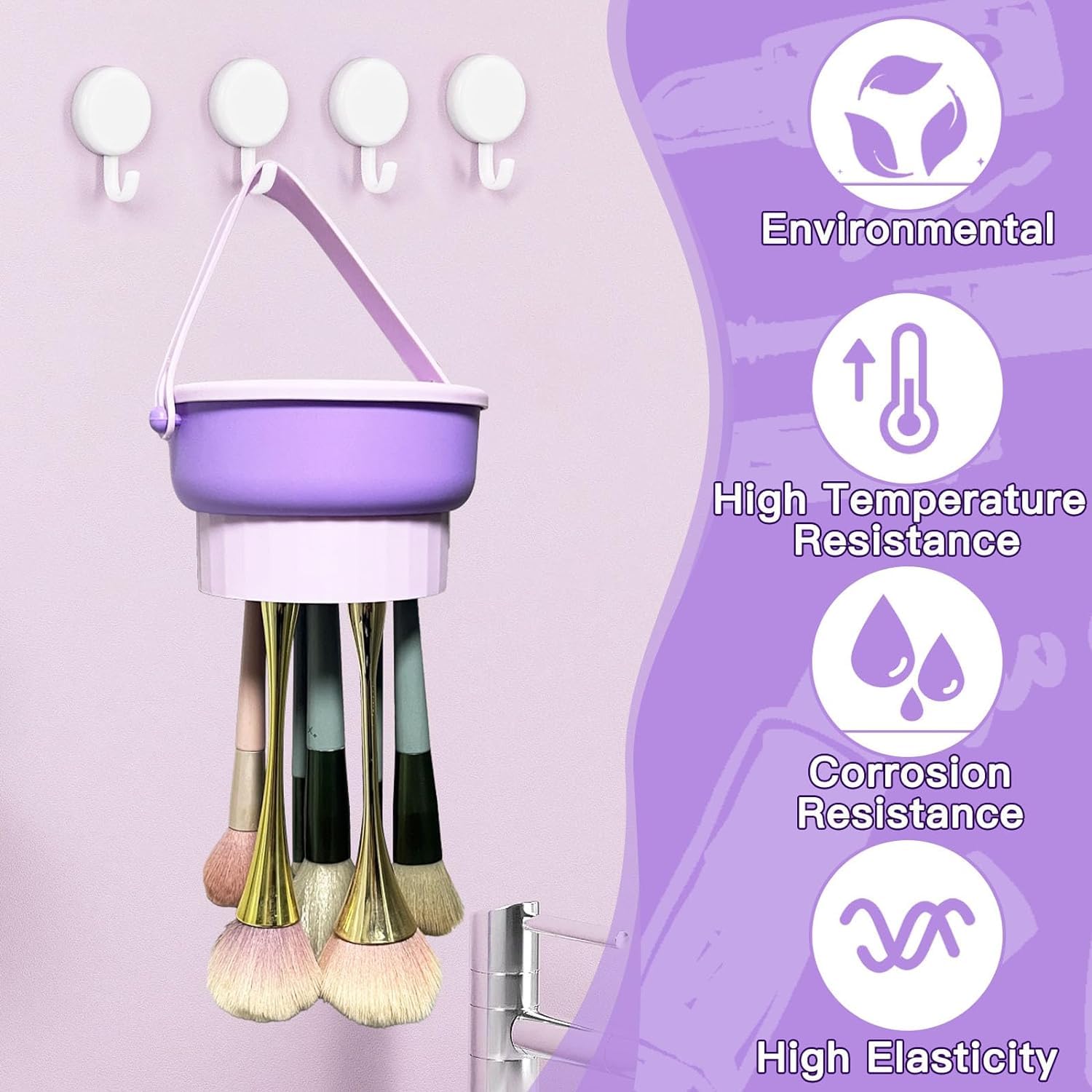 Foldable 3-in-1 Makeup Brush Cleaning Bowl with Handle - Portable Travel Beauty Brush Scrubber, Reusable Cleaner Mat & Dryer Tray | Perfect for Home, Salon & Travel Makeup Brush Care