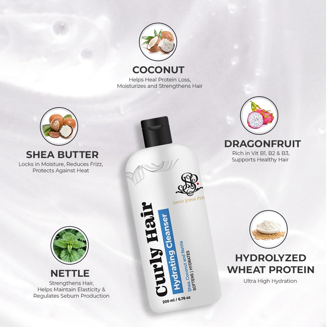 Prolixr Curly Hair Hydrating Cleanser for Wavy & Curly Hair - Coconut, Shea Butter & Dragonfruit Infused - Hydrating, Nourishing & Protective Hair Care - 200ml | Perfect for Daily Curl Definition & Frizz Control