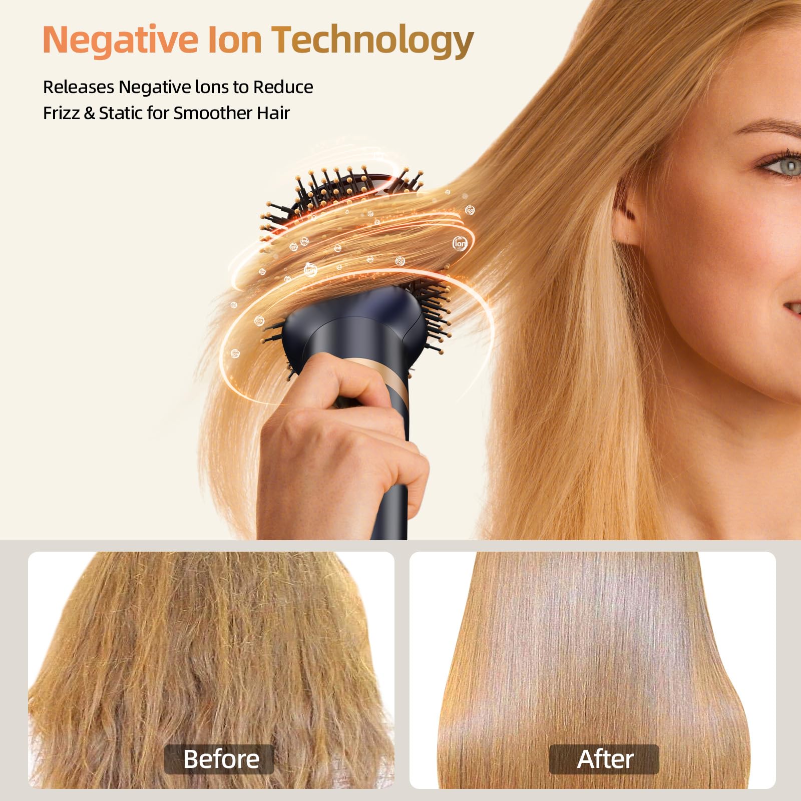 Professional T-GOGO 6-in-1 Hot Air Hair Styler & Blow Dryer Brush - Ionic Hair Dryer with Auto-Wrap Technology for Frizz-Free, Heat-Protect Styling (Dark Blue) | Perfect for Home Use, Travel & Salon-Quality Results