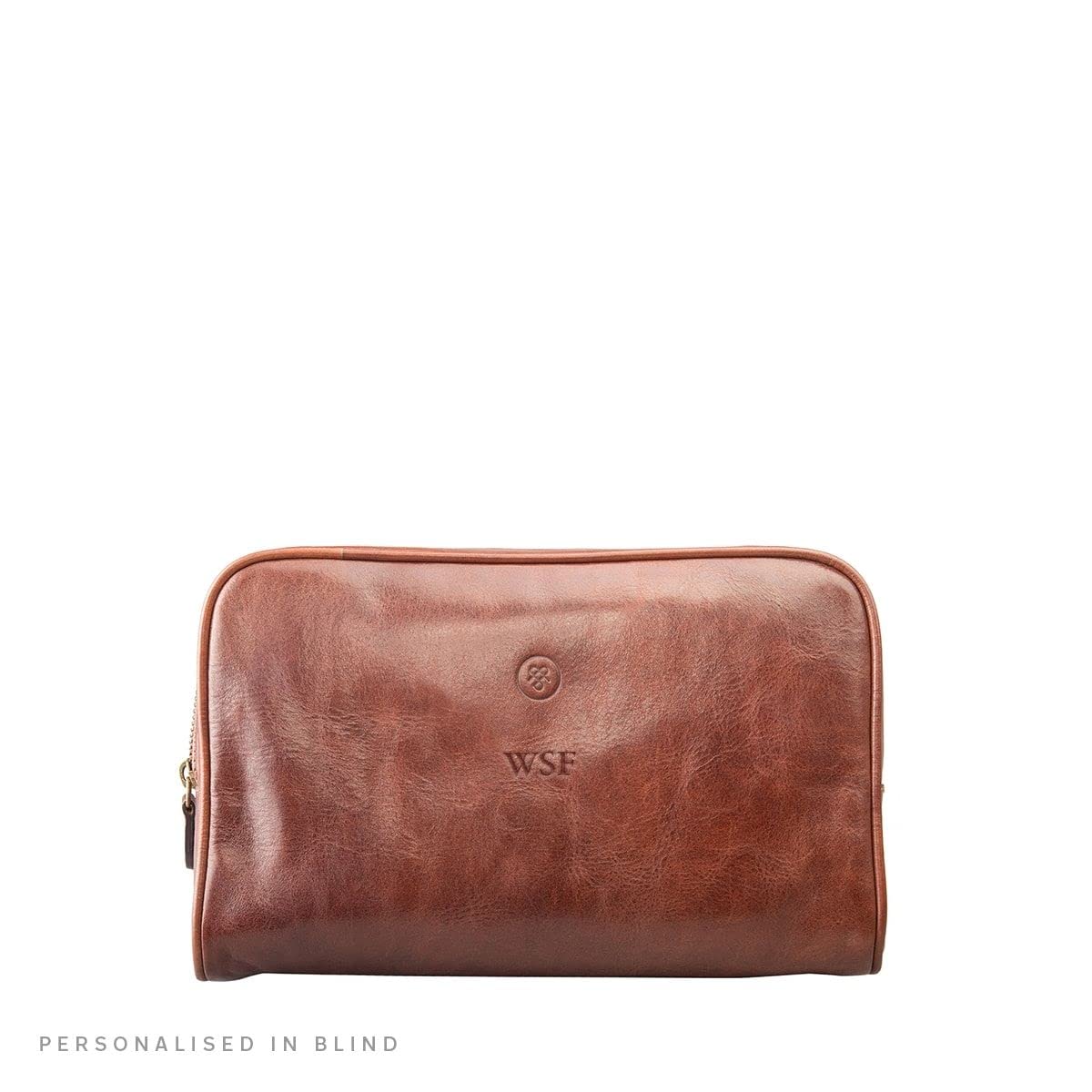 Maxwell Scott Premium Leather Toiletry Bag for Men - Handcrafted Italian Leather Dopp Kit - Raffaelle Chestnut Tan - Perfect for Travel, Gym & Grooming Essentials