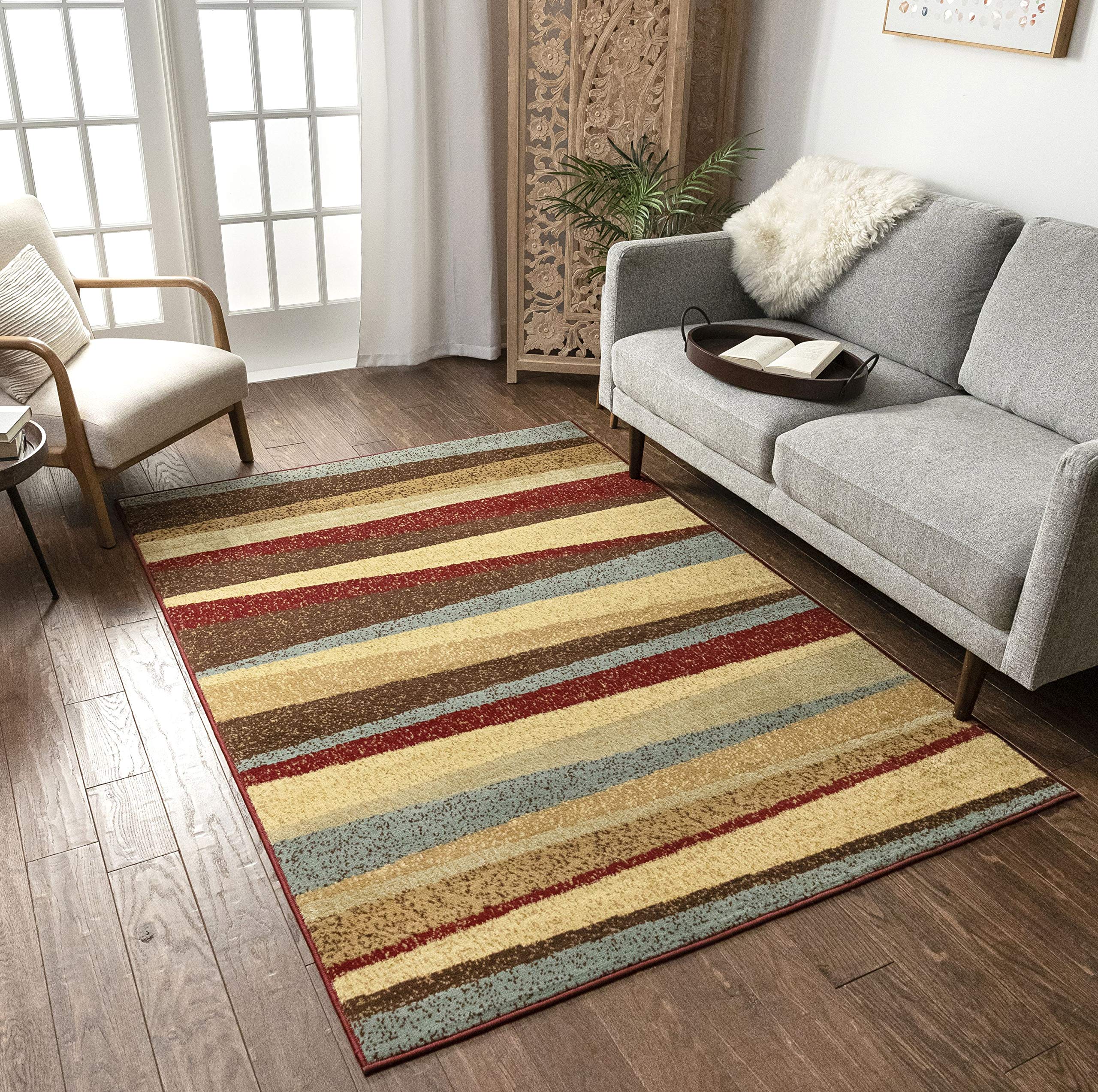 Well Woven Stripes Blue Red 3'3