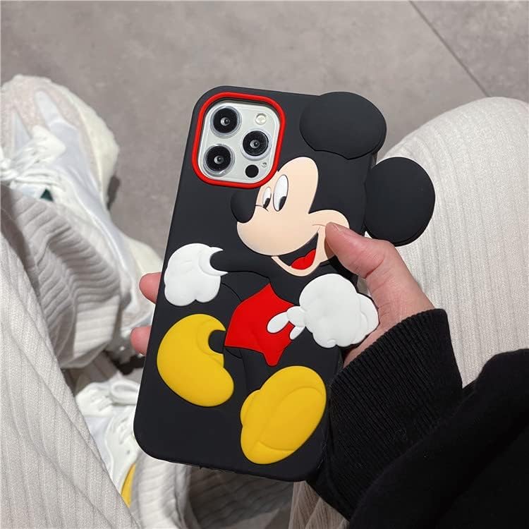 Shockproof Soft Silicone Phone Case with Ring Strap for Apple iPhone 12 Pro Max - 3D Cartoon Mouse Design Protective Cover (Black) | Cute Anime Style for Kids, Girls & Boys | Perfect for Daily Use, School & Outdoor Activities