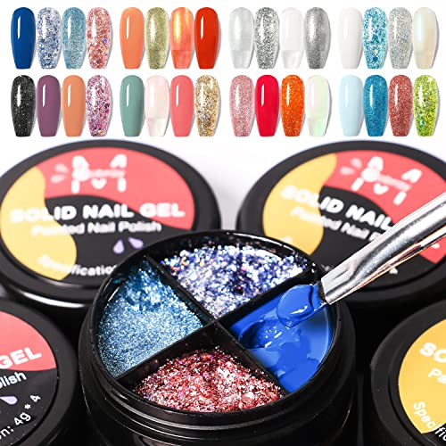 Major Dijit 8-Piece Solid Gel Nail Polish Kit - 32 Popular Colors with 4-in-1 Glitter Cream Gel Polish Palette | Neutral Nude UV LED Nail Art Set for DIY Home Salon & Professional Manicures | Perfect for Parties, Weddings, and Everyday Nail Care
