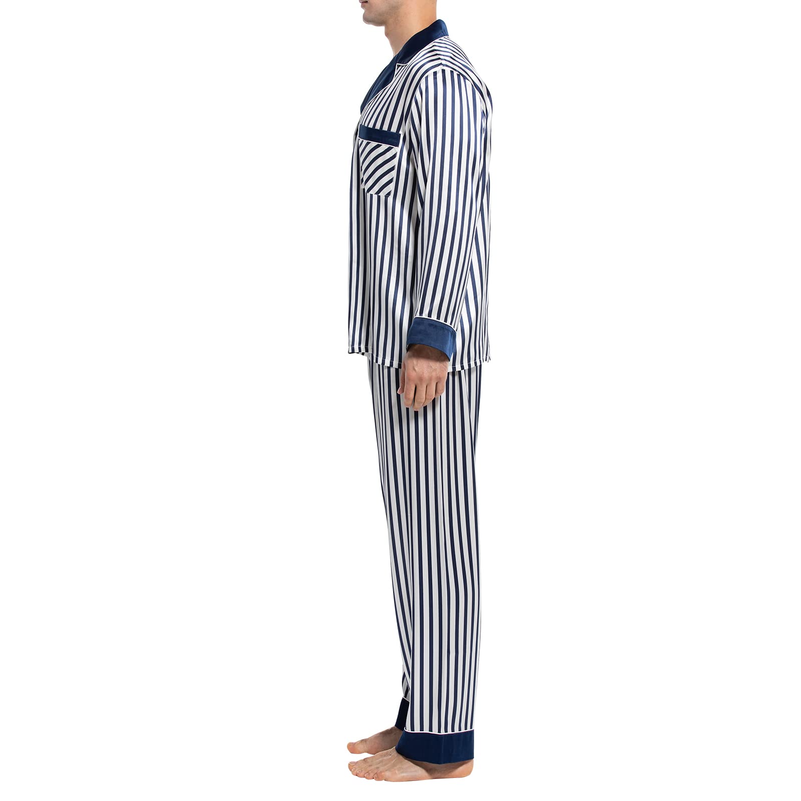 Luxury Men's Silk Pajama Set - 2PC Long Sleeve Button Down Sleepwear for Men | Soft & Breathable Silk PJs for Lounge, Travel & Gift Giving