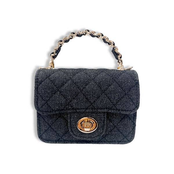 Sparkly Denim Quilted Crossbody Purse for Women - Stylish Black Evening Bag with Rhinestones, Perfect for Parties, Date Nights & Special Occasions