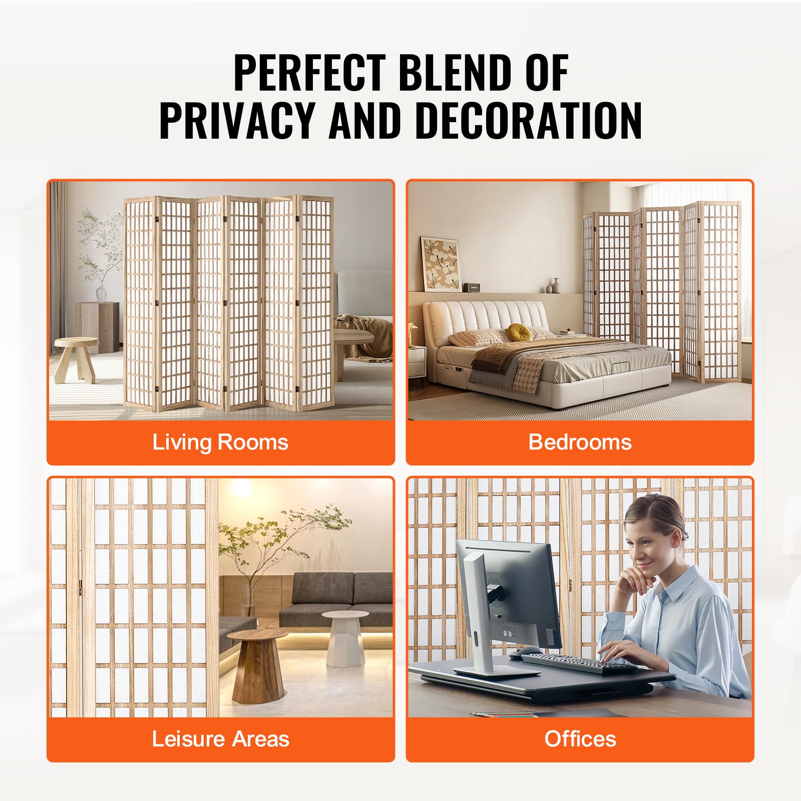 VEVOR 6-Panel Japanese Room Divider - Wooden Folding Privacy Screen for Indoor Use | Portable Partition for Home, Office, Restaurant & Bedroom | Perfect for Room Separation, Decoration, and Creating Private Spaces
