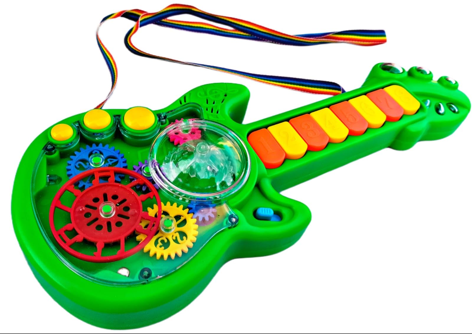 Ruhani Kids Musical Guitar Toy with Rotating Gears, Flashing Lights & Piano Sounds - Multi-Color Educational Instrument for Toddlers | Perfect for Birthday Gifts, Early Learning & Pretend Play