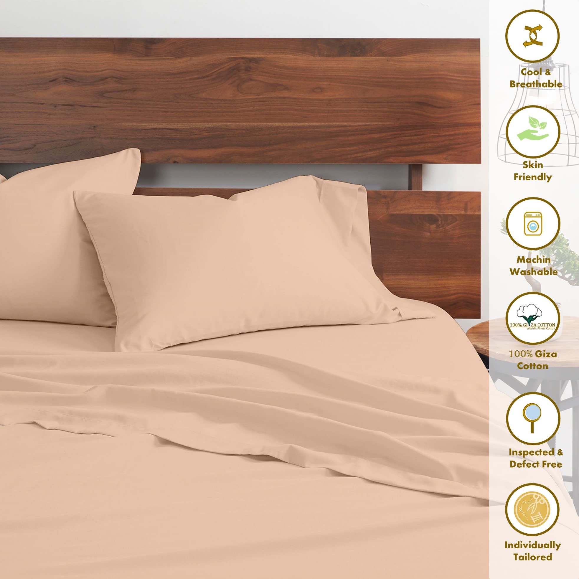 Premium 100% Certified Giza Cotton Sheet Set - Queen Size, Ultra Soft Sateen Weave, Breathable Egyptian Cotton Bedding for Deep Pockets (Up to 18