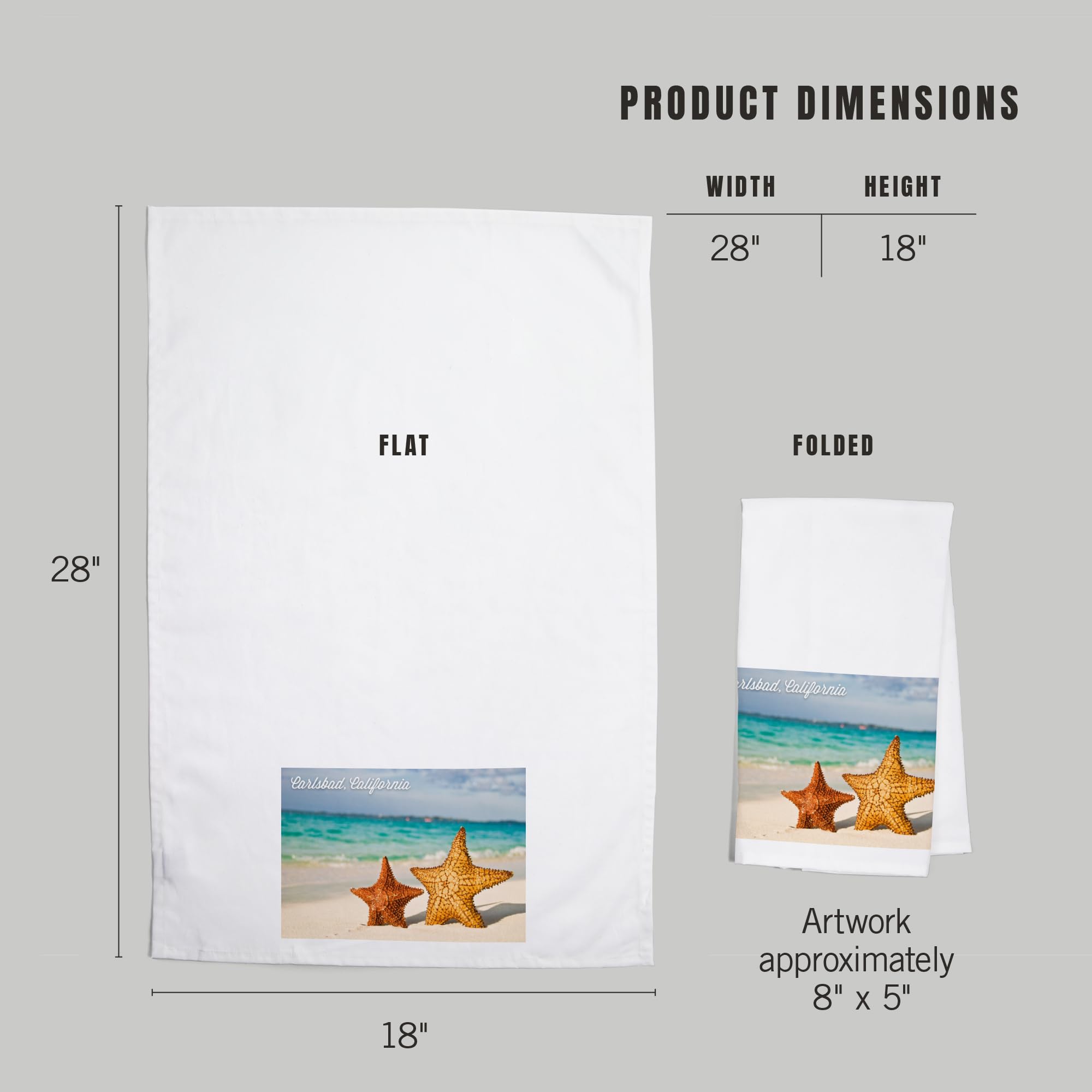 Lantern Press Carlsbad California Starfish Beach Tea Towel - 100% Cotton Decorative Hand Towel for Kitchen, Bath & Home Decor - Perfect for Coastal Themed Decor, Beach House Gifts & Dish Drying
