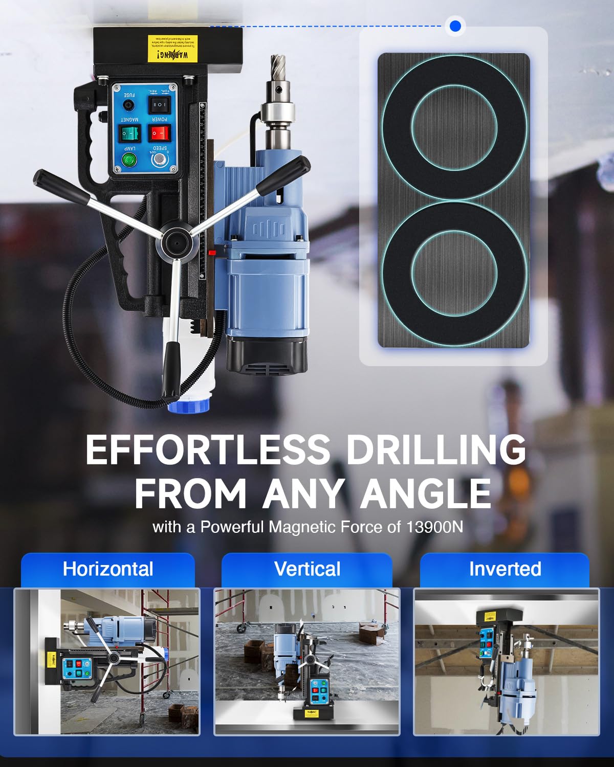 ZELCAN 1550W Magnetic Drill Press with 6 Drill Bits - 2