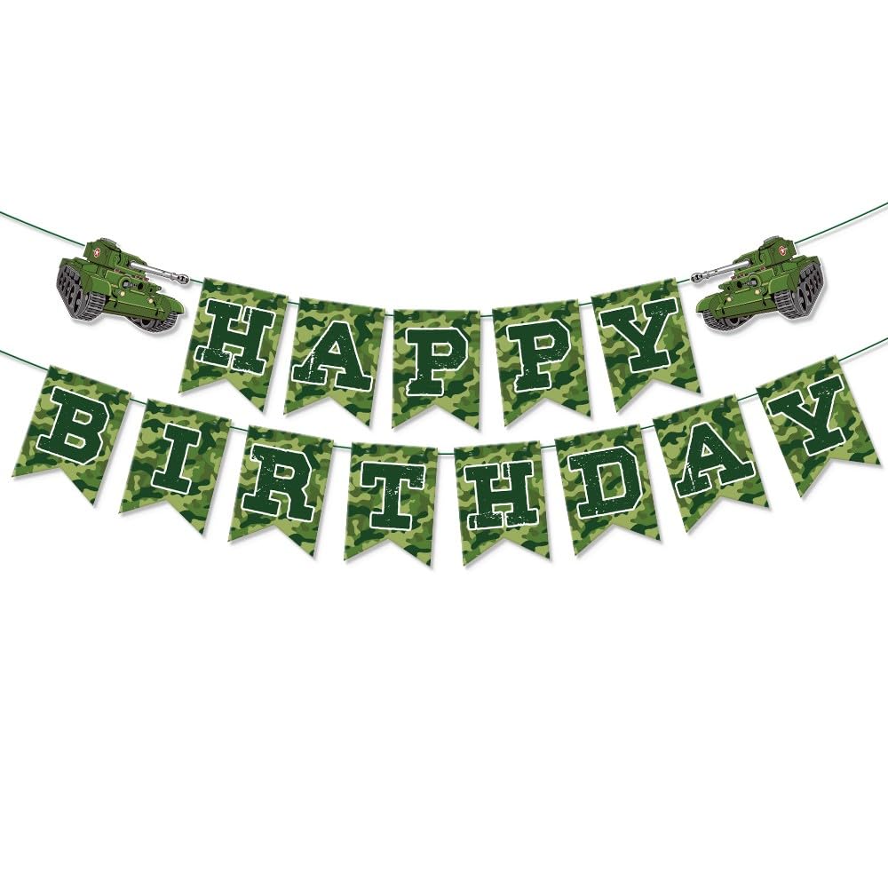 MORANTI Green Camouflage Birthday Banner - Military Themed Party Decorations for Boys, Kids Birthday Party Supplies - Perfect for Army Themed Birthday Parties, Baby Showers & Outdoor Adventures