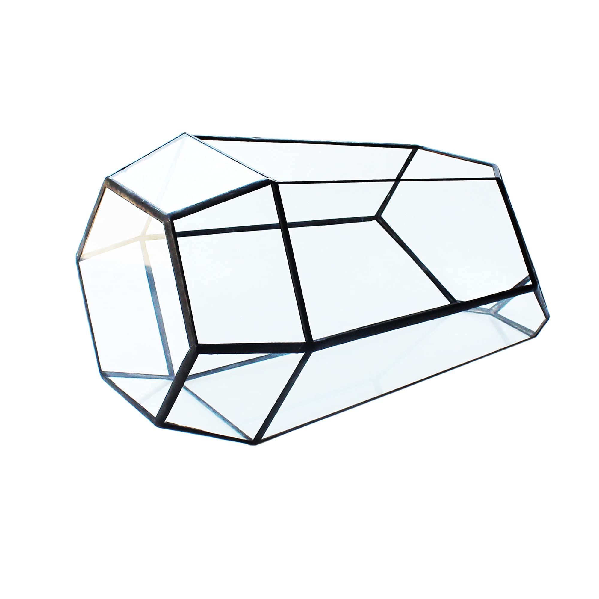 Geometric Glass Terrarium Planter for Cacti & Succulents - Irregular Tabletop Container (6.5x5.7x9.8 Inches) - Modern Home, Office & Garden Decor - Perfect for Indoor Plants, Desk Decor & Gift Ideas