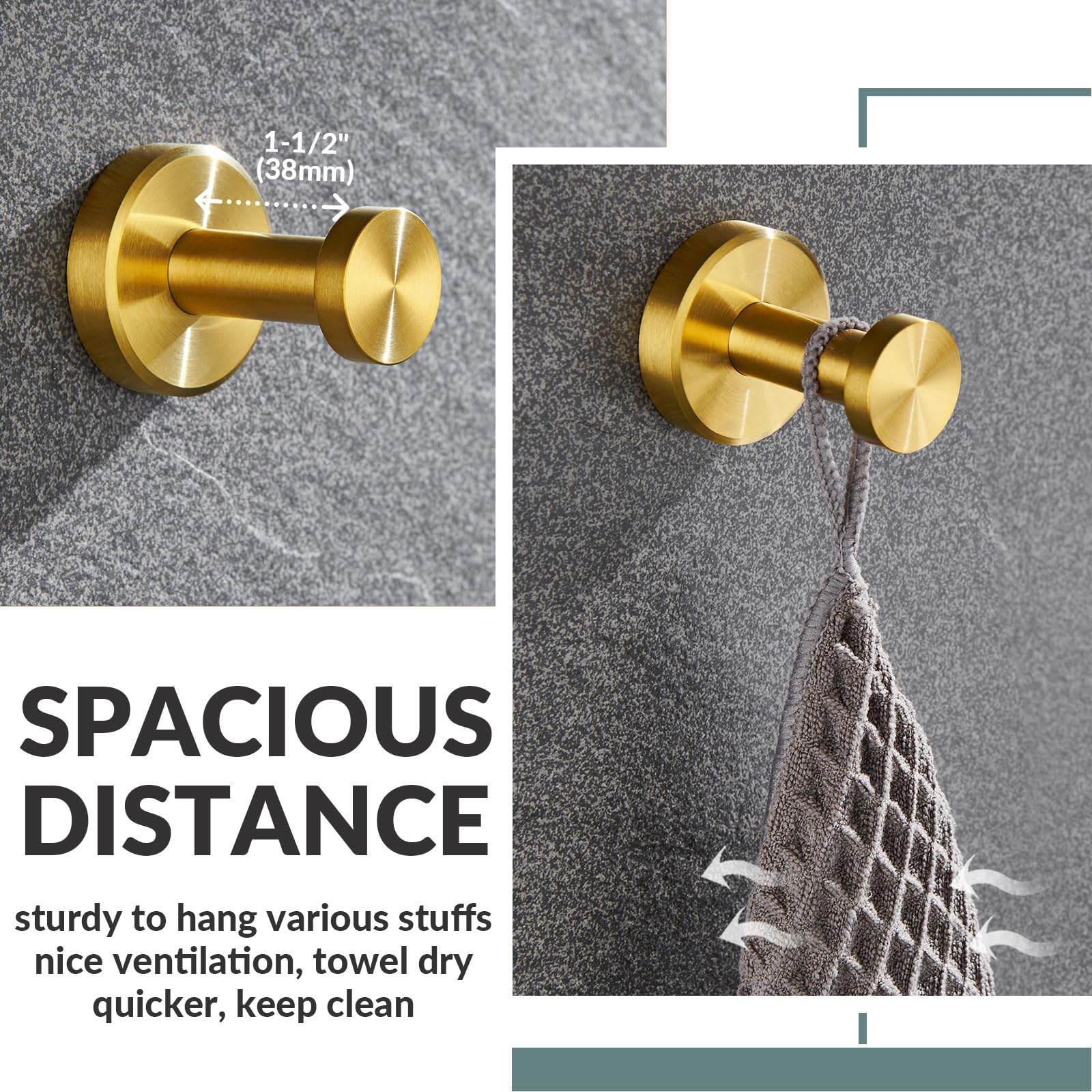APLusee Brushed Gold Bathroom Towel Hook - SUS 304 Stainless Steel Round Coat Robe Hanger - Modern Decorative Wall Holder for Toilet, Kitchen & Closet Organization - Perfect for Hanging Robes, Towels and Clothes in Bathrooms, Laundry Rooms & Entryways
