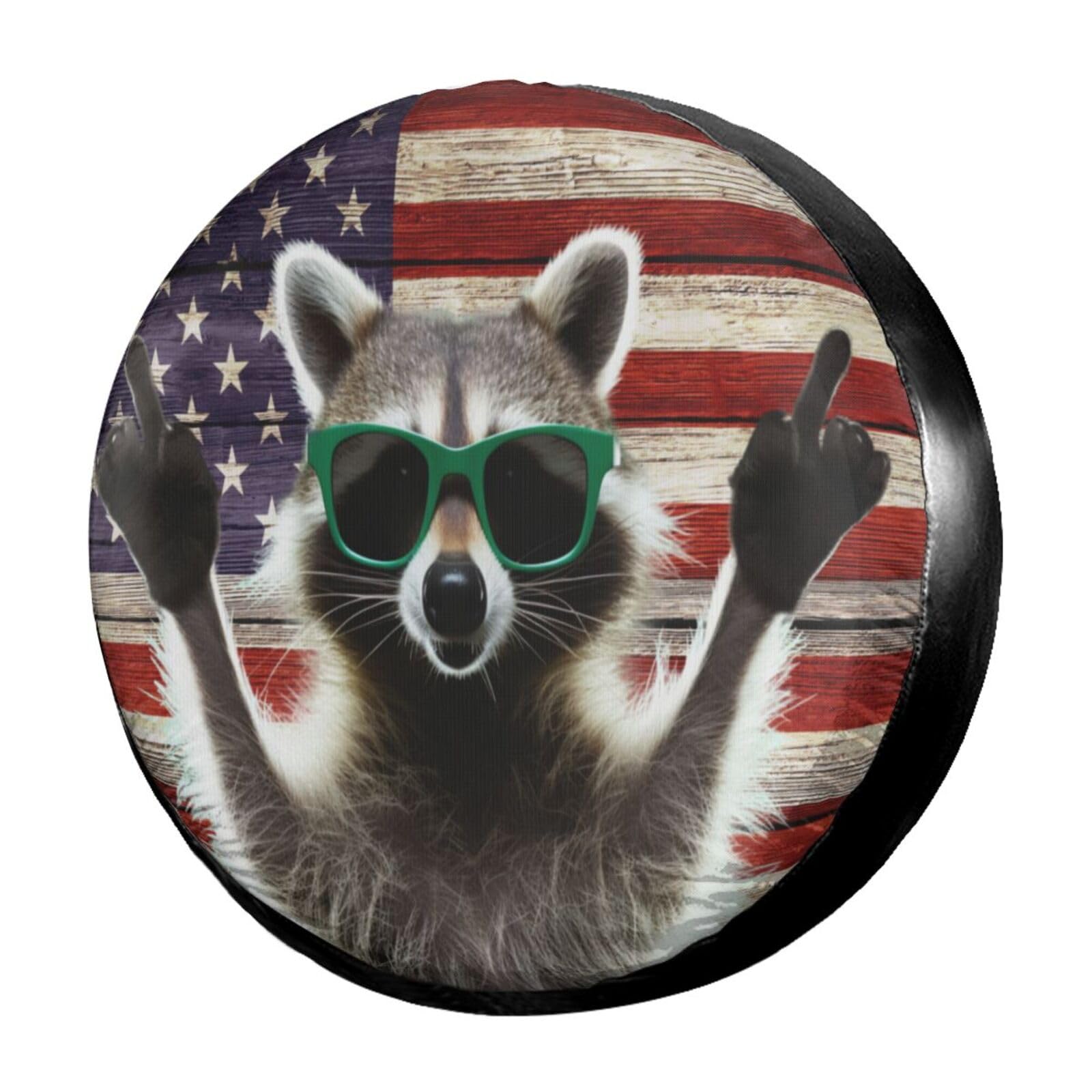 American Flag Raccoon Spare Tire Cover - 14 Inch Dust-Proof Wheel Protector for Trailers, RVs, SUVs & Vehicles | Perfect for Outdoor Adventures & Road Trips