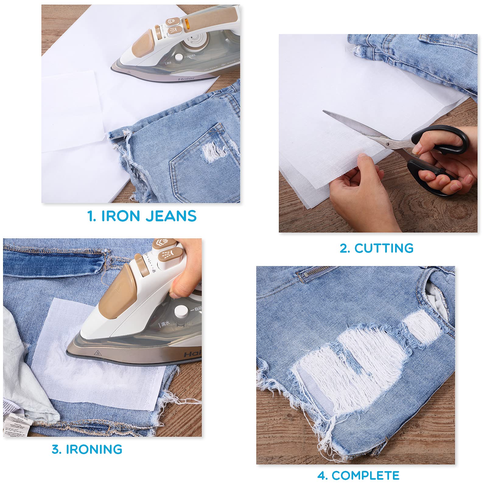 Tatuo 43 Inch x 1 Yard White Iron-On Fabric Repair Patches for Clothing - Large Adhesive Mending Patches for Holes in Pants, Knees, Elbows & Pockets - DIY Clothes Repair & Custom Designs (Ideal for Denim Jeans, Jackets & Workwear)