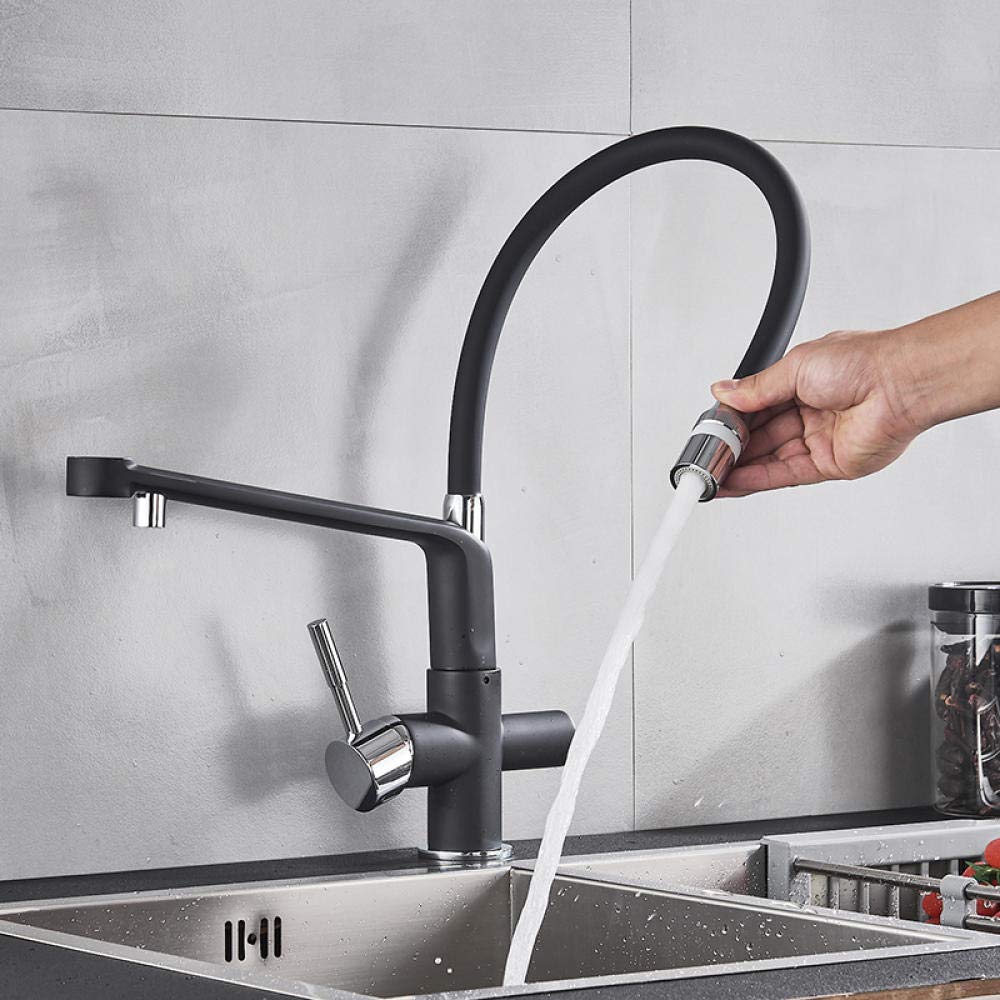 Premium Matte Black Kitchen Sink Faucet with Pure Water Filter - Dual Handle Hot & Cold Water Mixer Tap for Bathroom and Kitchen - Perfect for Cooking, Washing Dishes, and Drinking Filtered Water