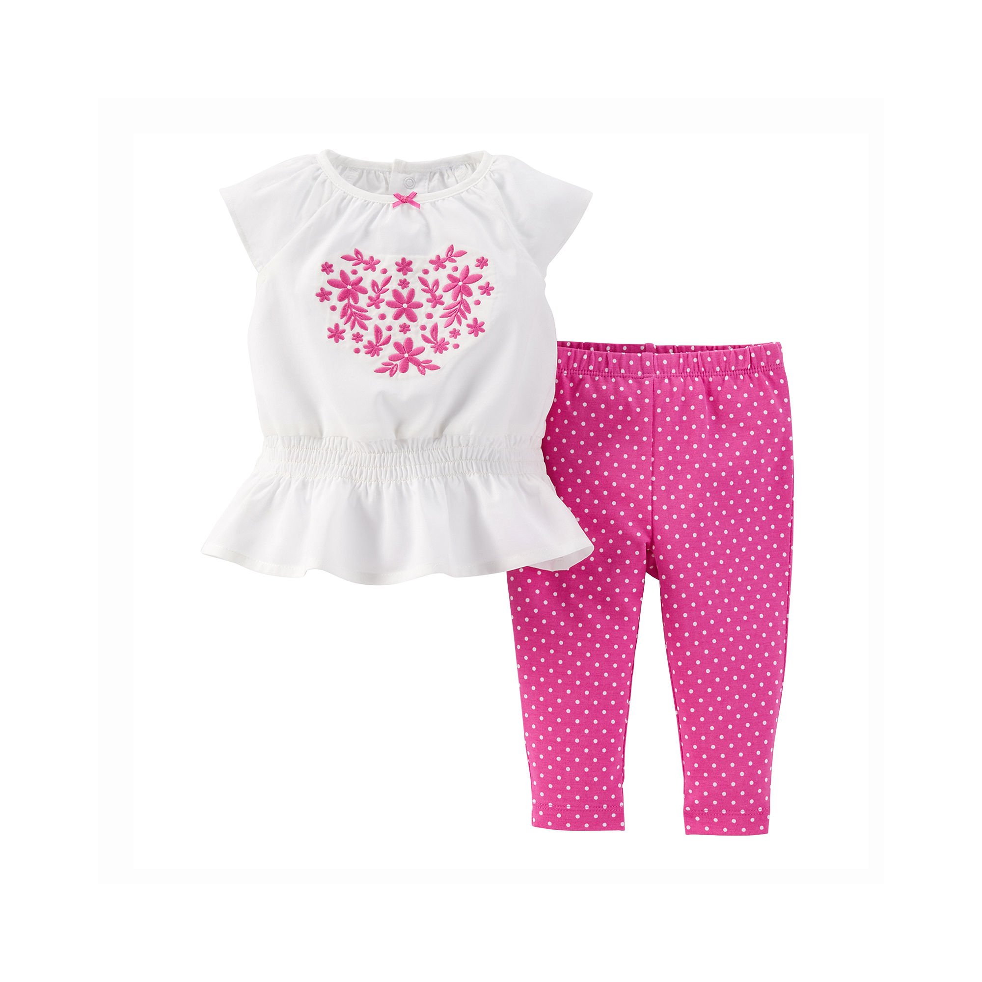 Carters Girls' 2-Piece Embroidered Pink Pant Set for Newborns - Soft & Stylish Baby Outfit for Daily Wear, Photos & Special Occasions