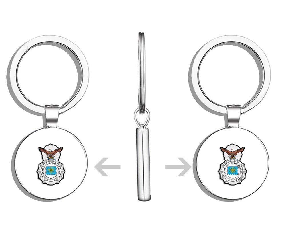 USAF Veteran Double Sided Stainless Steel Keychain - Air Force Security Badge Shaped Key Ring Holder with Car/Key Finder - Perfect for Military Gifts, Veteran Appreciation & Everyday Use
