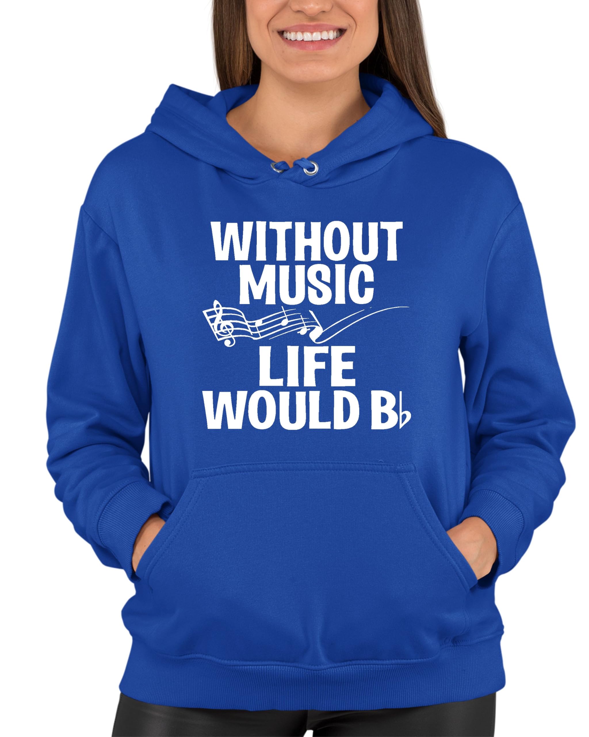 Funny Music Lovers Hoodie - 'Go All Out Without Music Life Would B Flat' Graphic Sweatshirt for Men & Women | Perfect Gift for Musicians, Band Members & Music Enthusiasts