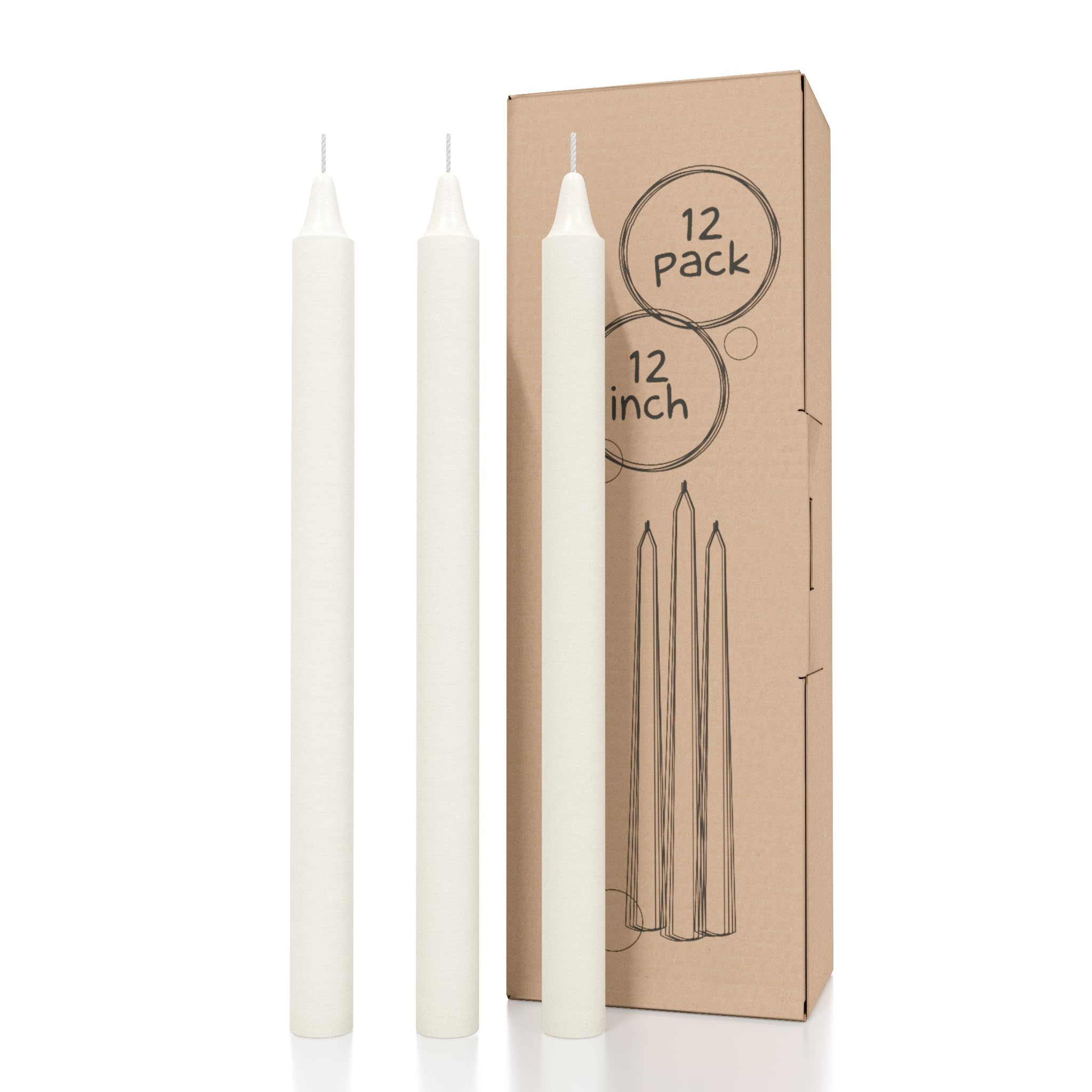 Premium Ivory Taper Candles 12-Pack - 12 Inch Unscented Dripless Dinner Candles for Elegant Dining, Wedding Centerpieces & Romantic Ambiance - Slow Burning Smokeless Long Candlesticks for Tables, Restaurants & Special Events