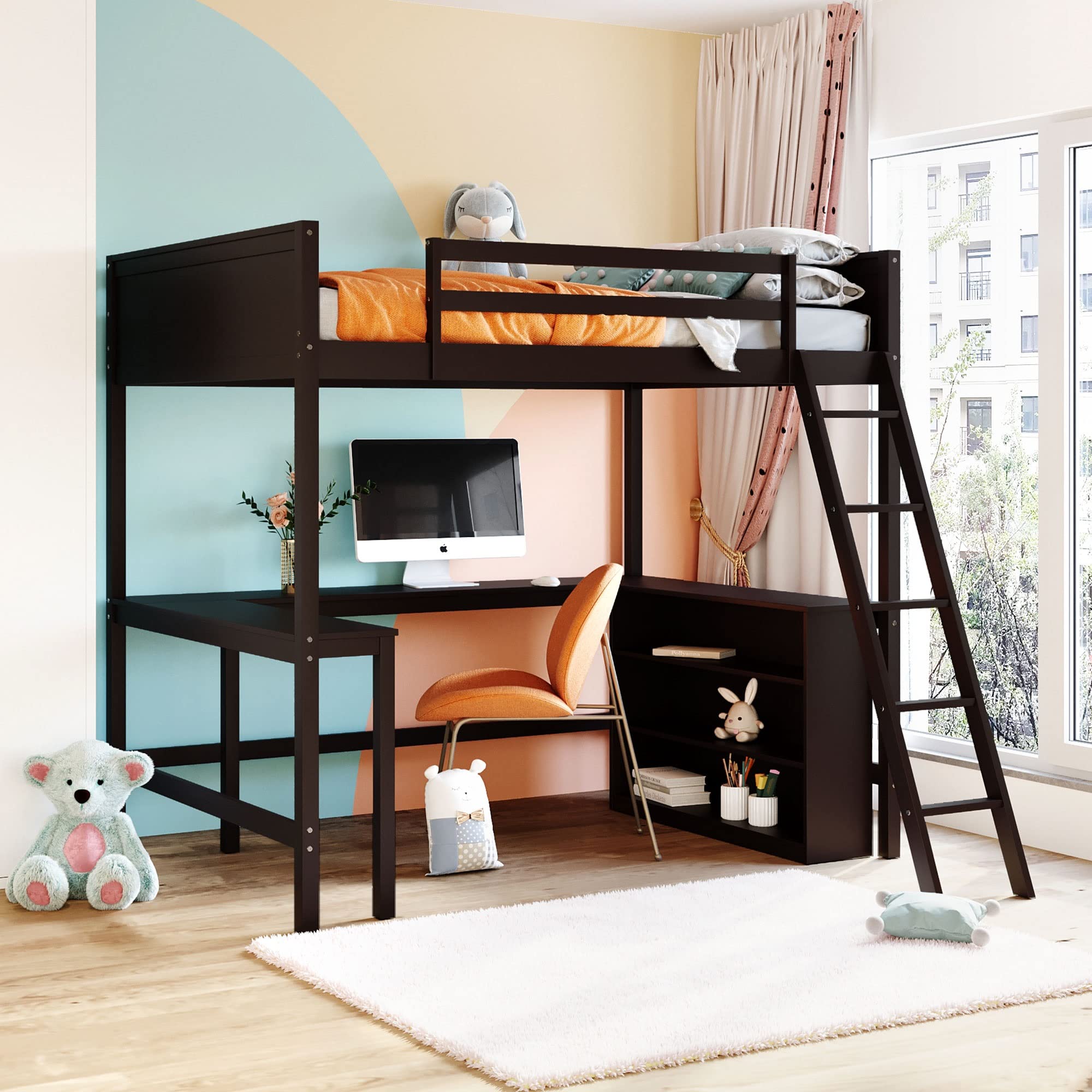 Wooden Loft Bed with Desk & Storage - Harper & Bright Designs for Kids & Teens - Space-Saving Study & Sleep Solution