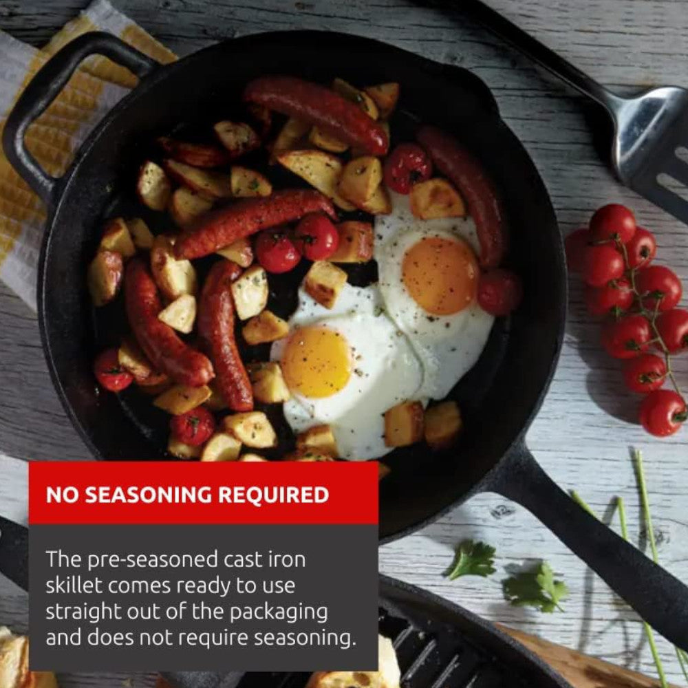 LAGOSTINA L999040130 10-Inch Cast Iron Skillet - Pre-Seasoned, Heavy Duty Cookware for Searing, Frying & Baking - Perfect for Stovetop, Oven & Camping Use