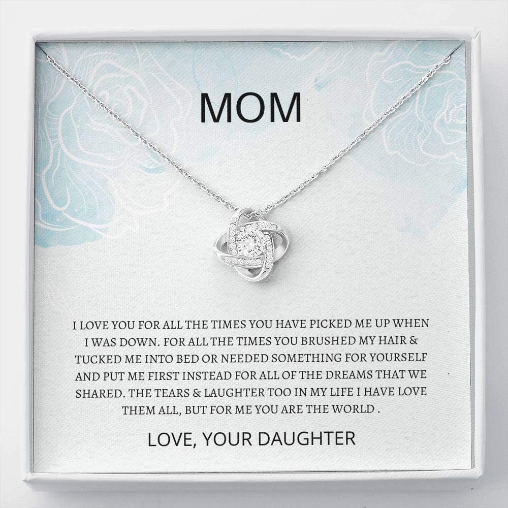 Mom - You Are The World Love Knot Necklace | Sterling Silver Mother's Day Gift for Mom | Heartfelt Present from Daughter | Elegant Jewelry for Women | Perfect for Mother-Daughter Bonding & Special Occasions