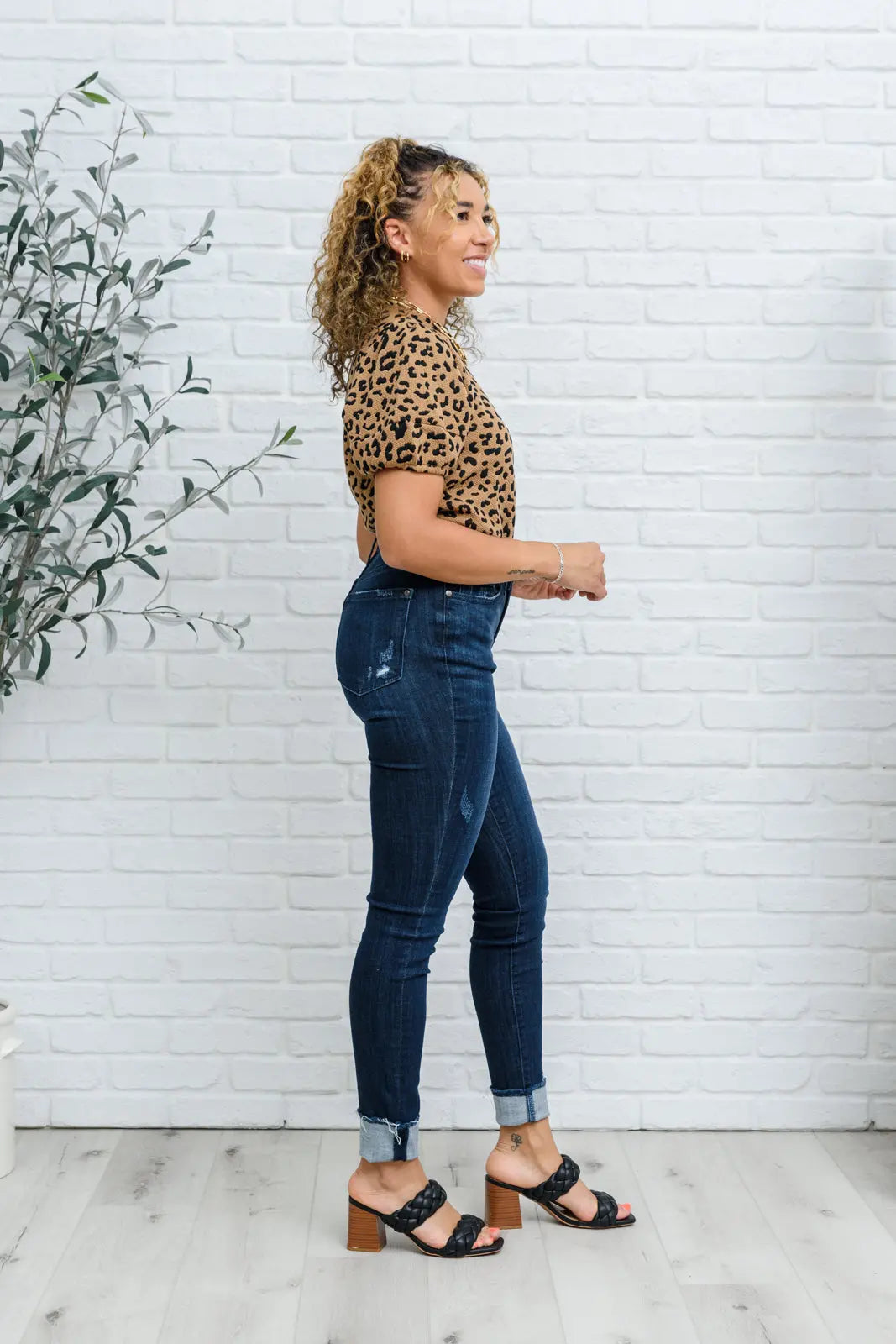 Maeve Mid Rise Dark Wash Cuffed Skinny Jeans for Women - Stretchy Denim Pants, Slim Fit, Comfortable Everyday Wear for Work & Casual Outings