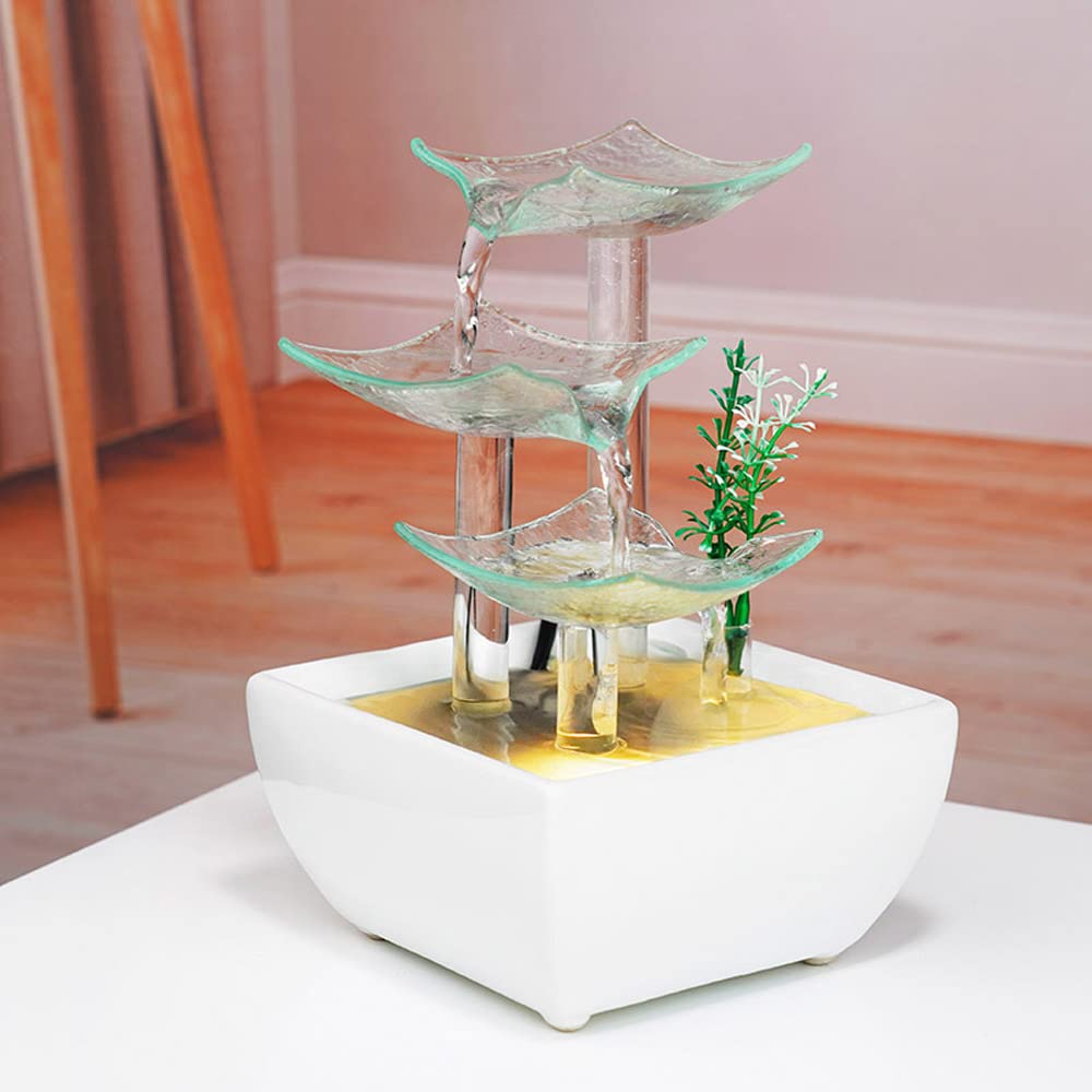 Ceramic and Glass Tabletop Fountain - Indoor Home Decor for Desk, Office & Patio - Relaxing White Water Feature for Stress Relief & Zen Ambiance