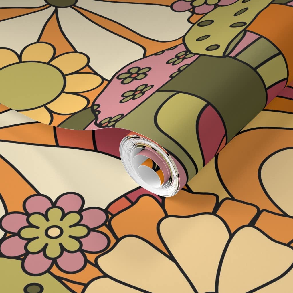 12ft x 2ft Removable Peel & Stick Wallpaper - Groovy Mushroom Garden Design | Self-Adhesive Wall Decor for Bedroom, Nursery & Living Room | Easy DIY Home Renovation by Spoonflower