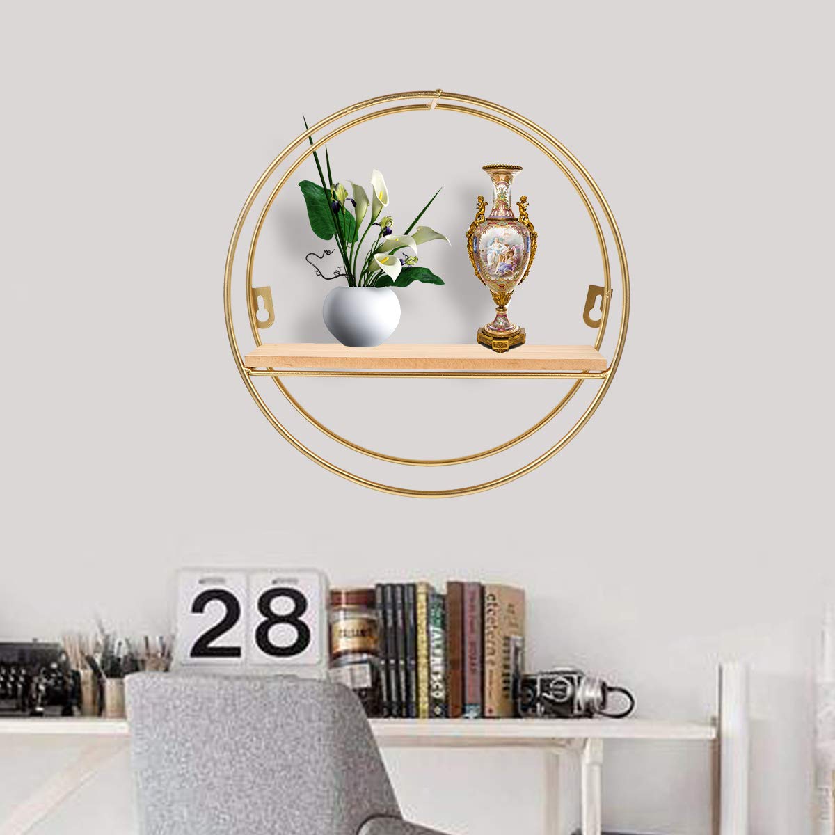 BESPORTBLE Wrought Iron Floating Bookshelf - Metal Wall Shelf Organizer for Home, Office, Kitchen & Bathroom - Spice Rack, Book Display & Storage Solution - Nordic Style Pot Stand & Wall Decor