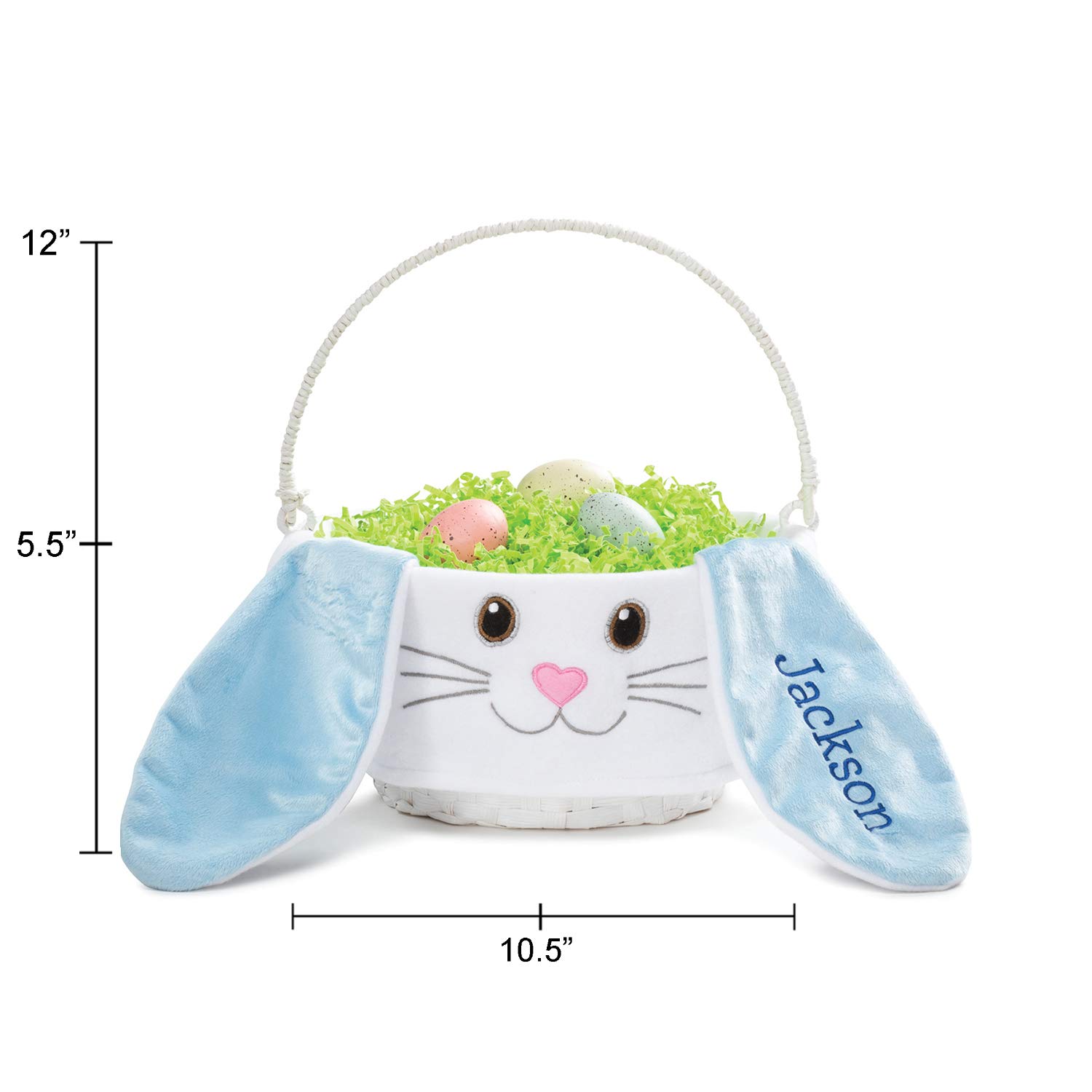 Personalized Floppy Ear Easter Egg Basket with Handle - Custom Name Engraved | White Woven Bunny Easter Basket for Kids | Easter Gift Basket for Boys & Girls | Perfect for Easter Egg Hunts, Party Favors & Spring Decorations