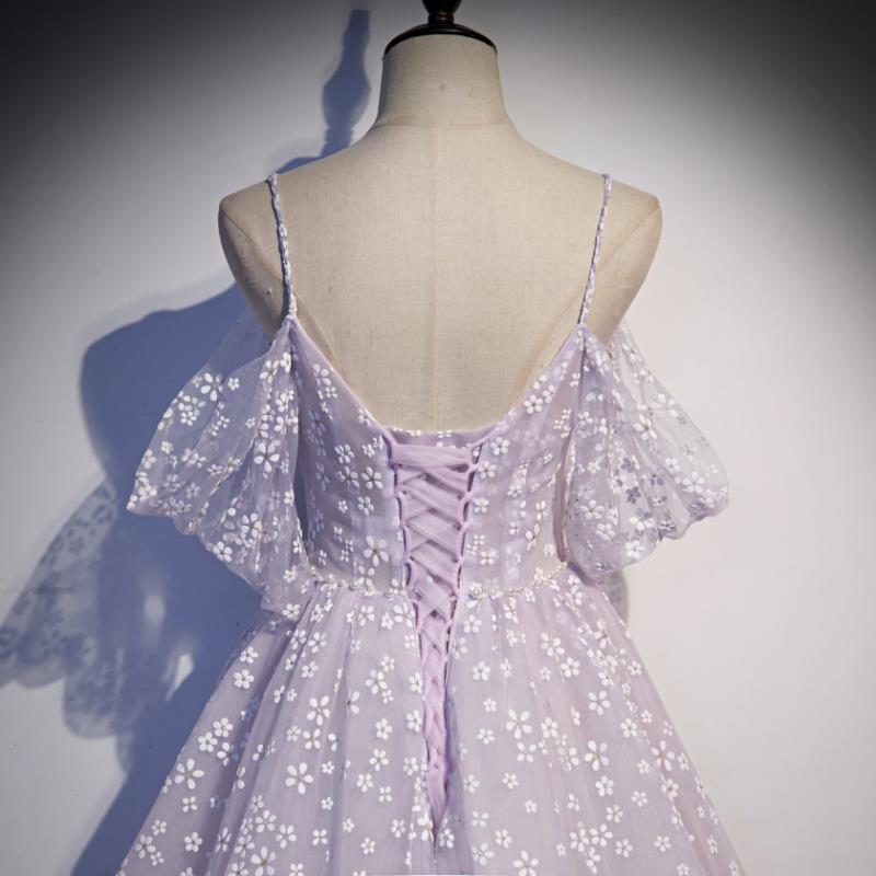 Elegant Off Shoulder Purple Tulle Prom Dress - Long Evening Gown for Birthday Party, Homecoming, Quinceanera & Special Occasions