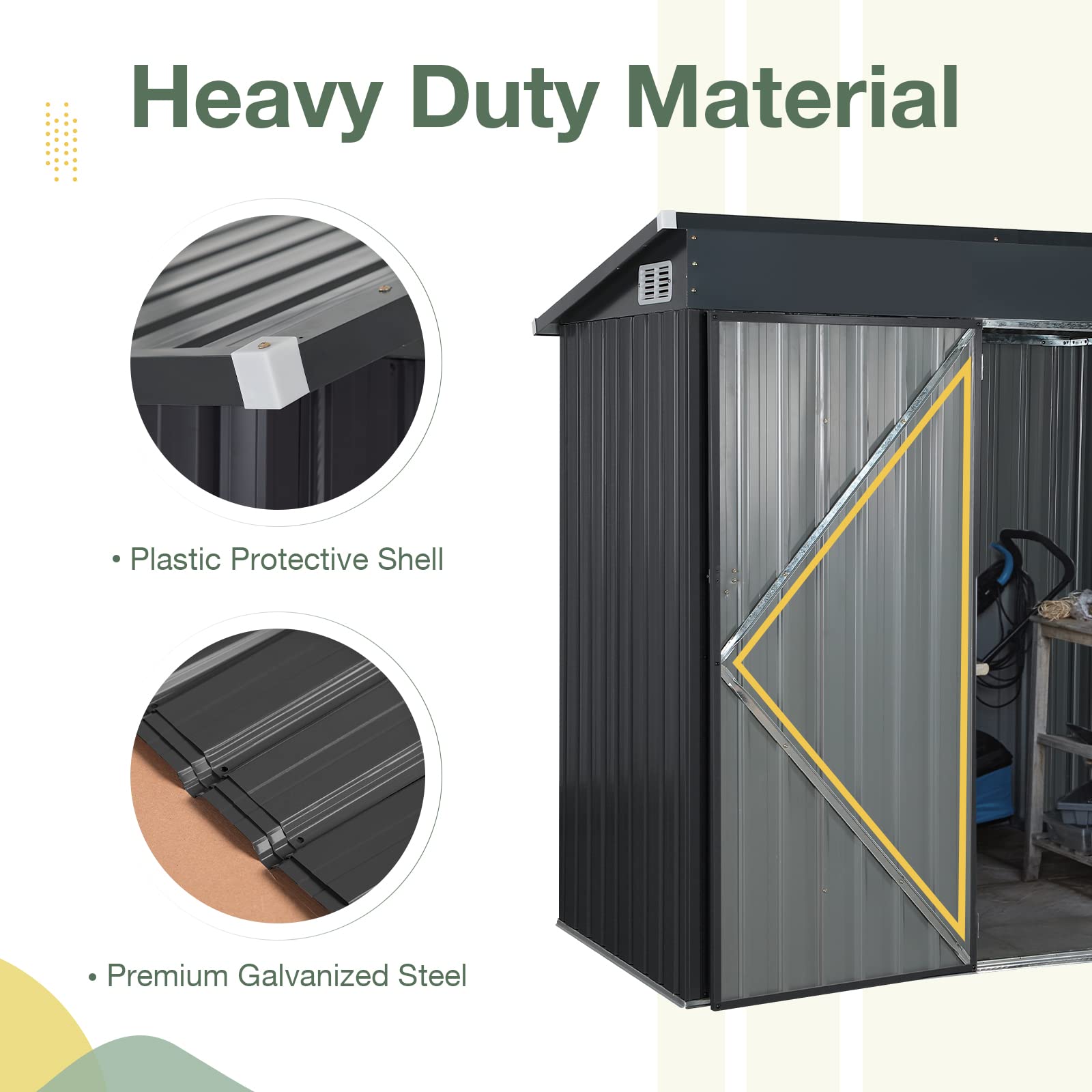 OC Orange-Casual 5x3 FT Outdoor Storage Shed - Heavy Duty Galvanized Steel Metal Garden Tool Shed with Lockable Door for Backyard, Patio & Lawn | Perfect for Storing Gardening Tools, Lawn Equipment & Seasonal Items (Black)