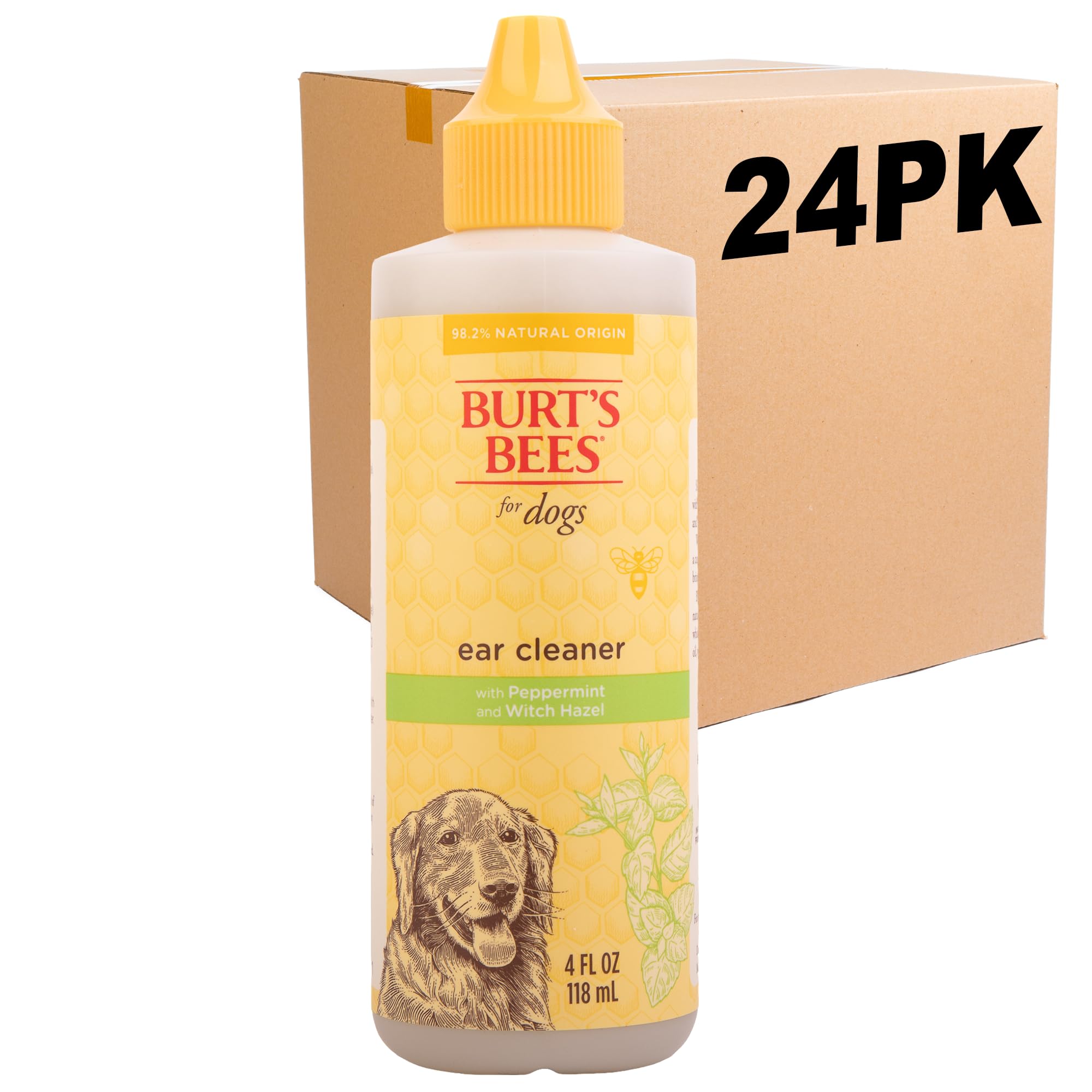 Burt's Bees Natural Dog Ear Cleaner with Peppermint & Witch Hazel – 99.7% Natural Formula, 4 oz (24-Pack) – Gentle Ear Cleaning Solution for Dogs – Perfect for Regular Ear Care & Preventing Infections
