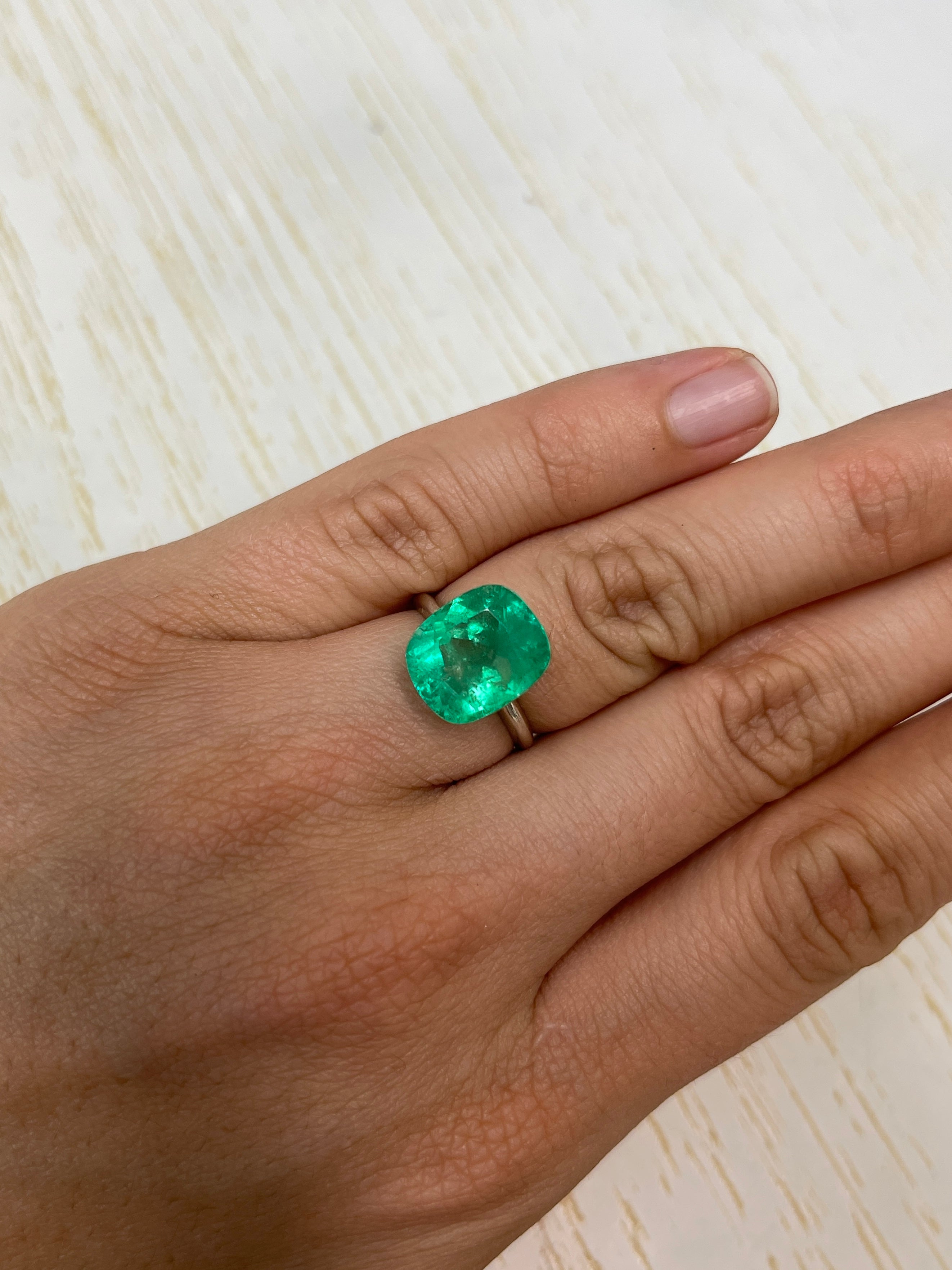 8.04 Carat 13x11mm Yellowish Green Natural Loose Colombian Emerald Cushion Cut Gemstone for Jewelry Making & Engagement Rings