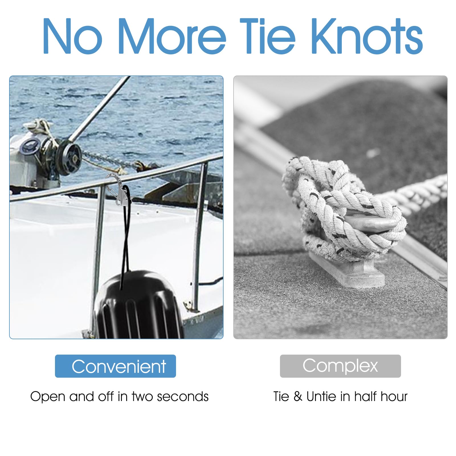 Stainless Steel Boat Fender Clips - Quick Release Marine Clips for Rail Mounting, 3/8