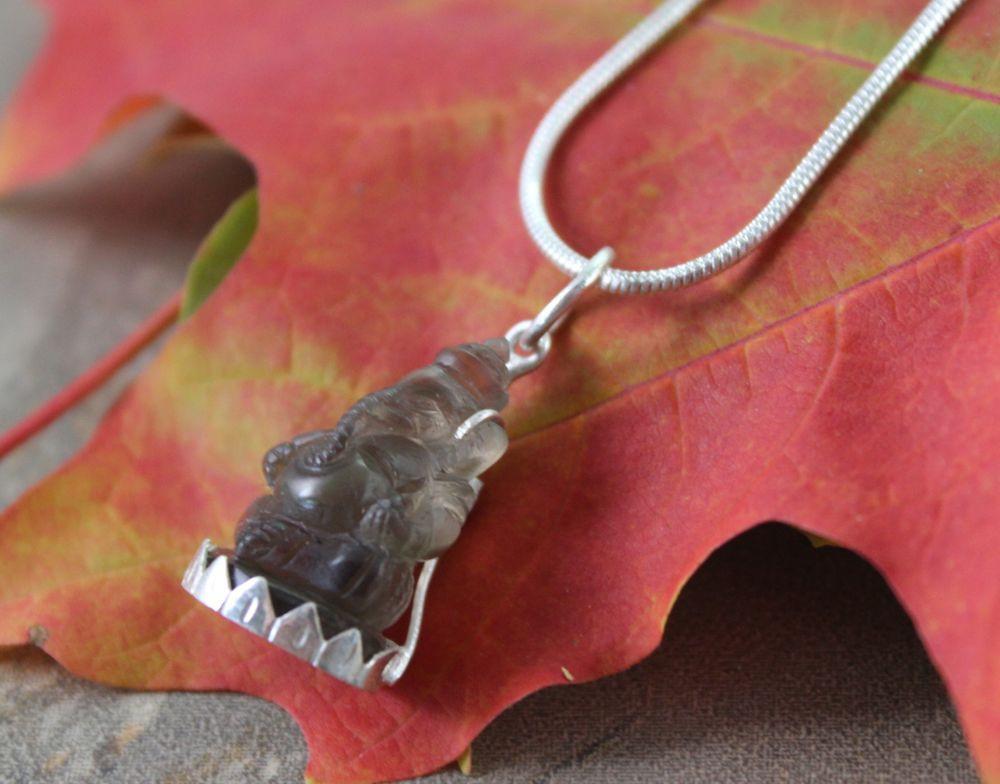 Hand Carved Topaz Ganesh Pendant Necklace - Elegant Spiritual Jewelry for Meditation, Yoga & Blessing Gifts
